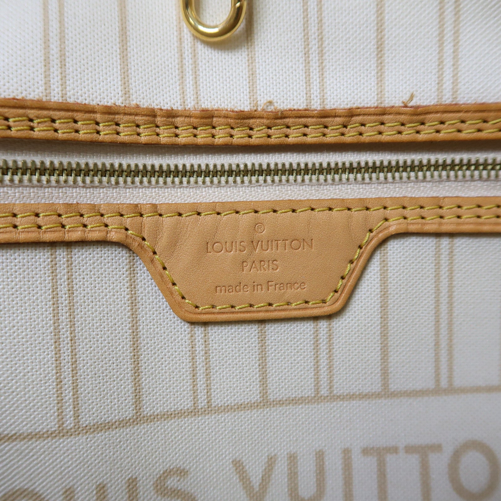 LOUIS VUITTON 【激減優惠】Damier Azur Neverfull MM金扣手挽袋白色