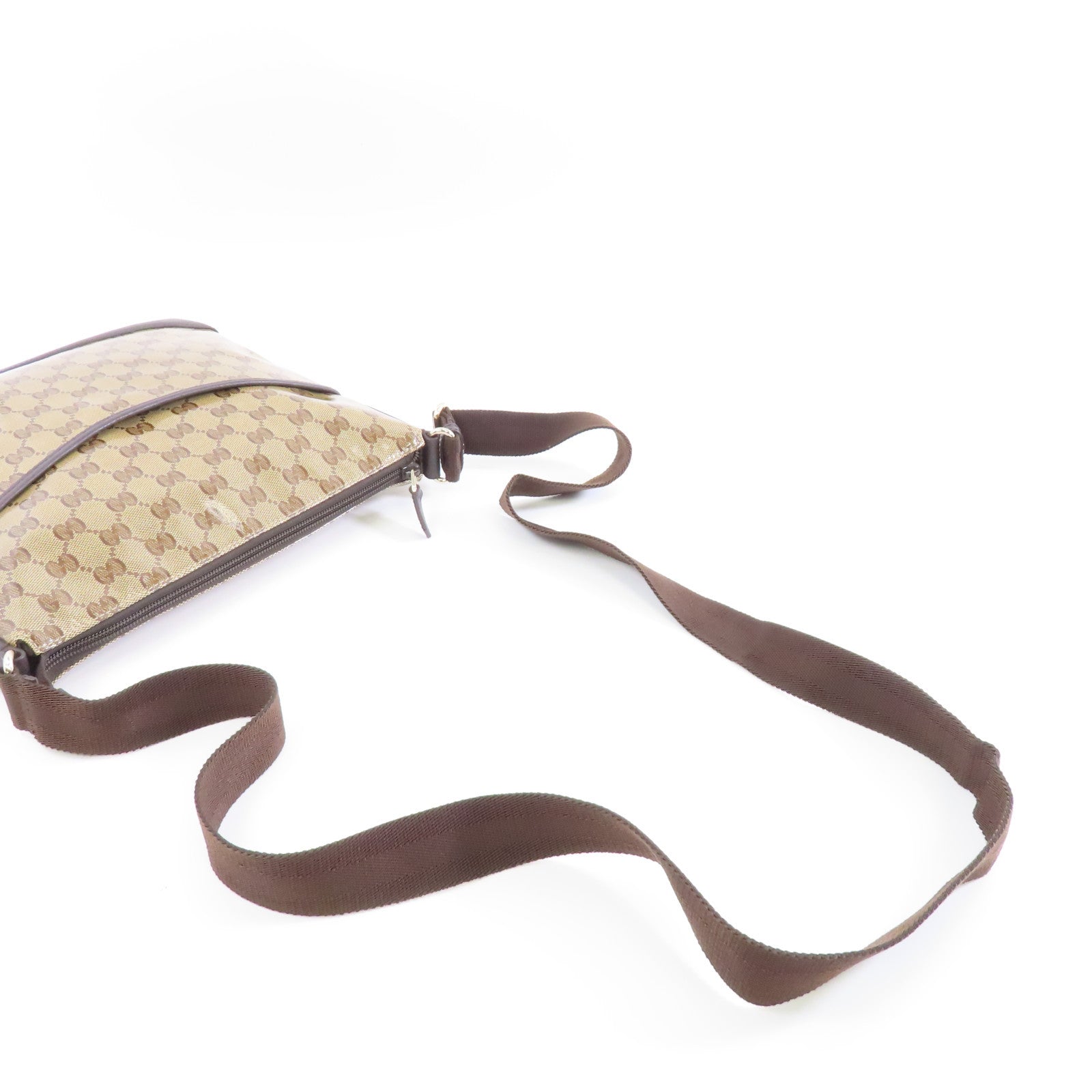 GUCCI 塗層帆布Shoulder Bag金扣肩背袋棕色