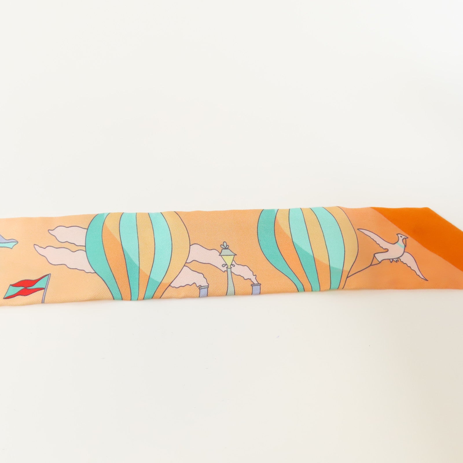 HERMES 【激減優惠】絲質Twilly絲巾橙色/米色/綠色