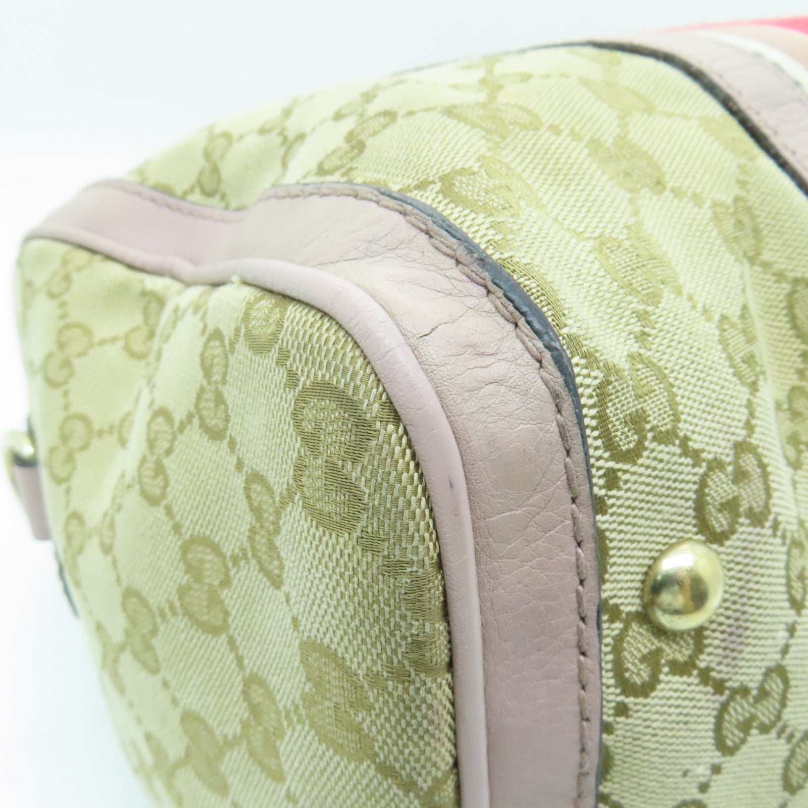 GUCCI 帆布Boston Bag金扣手挽袋米色/浅紫色