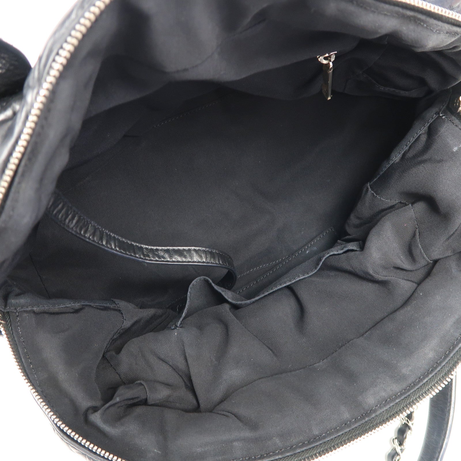 CHANEL 斜紋牛皮皮革Shoulder Bag銀扣手挽肩背兩用袋黑色