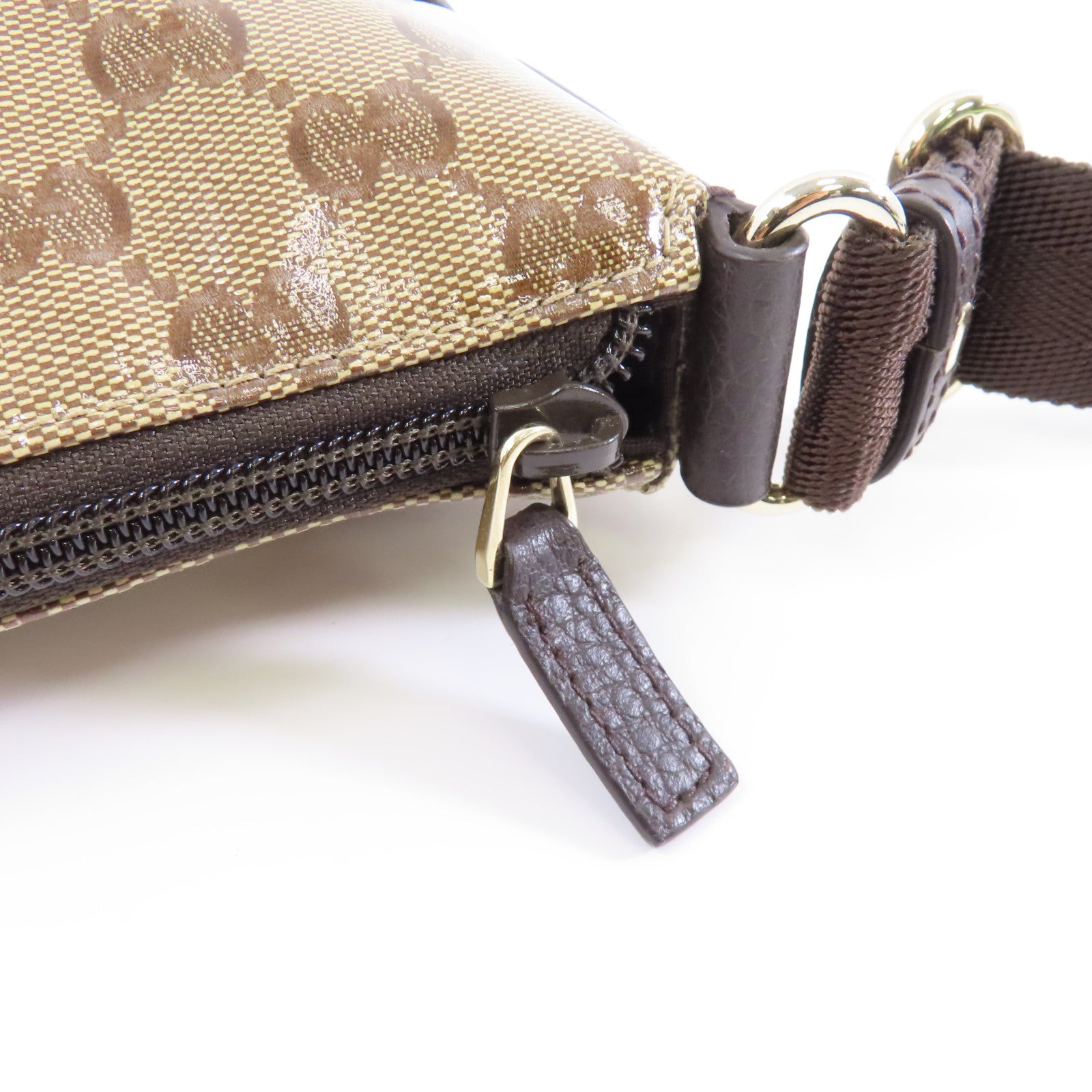 GUCCI 塗層帆布Shoulder Bag金扣肩背袋棕色