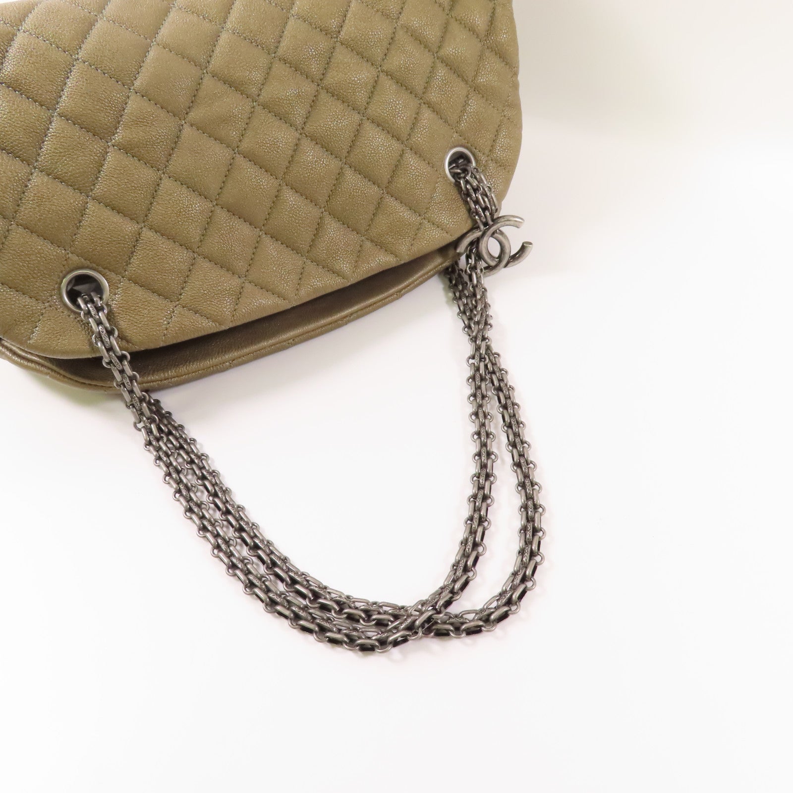 CHANEL 牛皮皮革Chain Shoulder銀扣鏈帶肩背袋