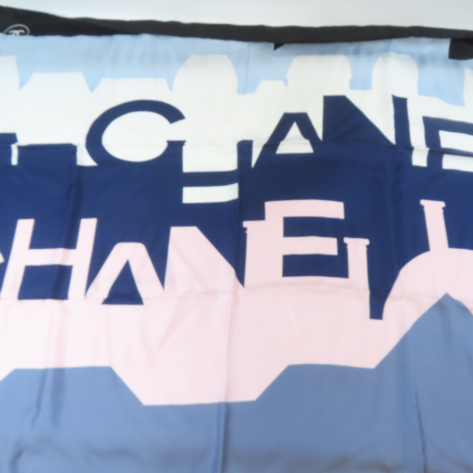 CHANEL 絲質Scarf 90x90cm絲巾藍色/白色/黑色
