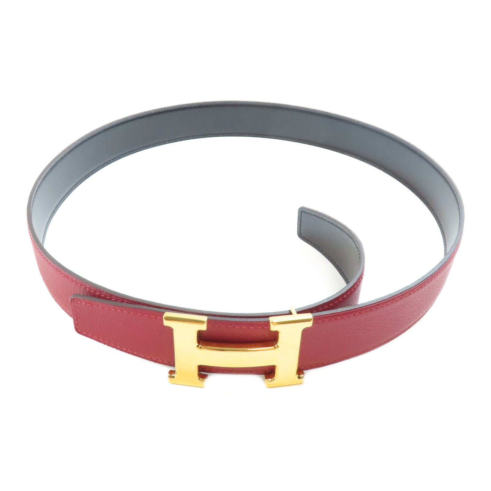 HERMES Togo皮革Ceinture H 5382金扣皮帶紅色