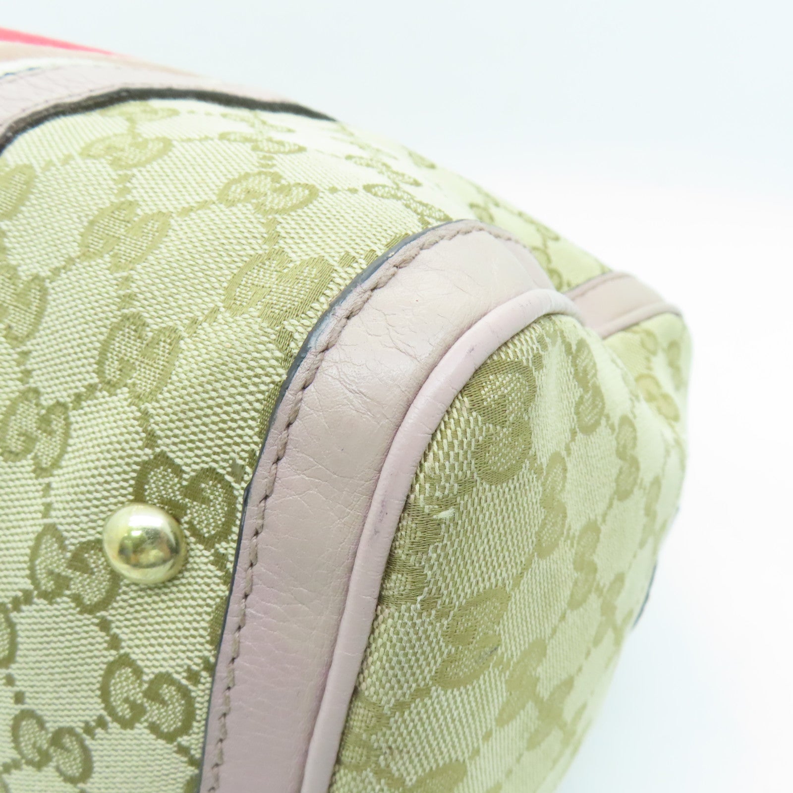 GUCCI 帆布Boston Bag金扣手挽袋米色/浅紫色