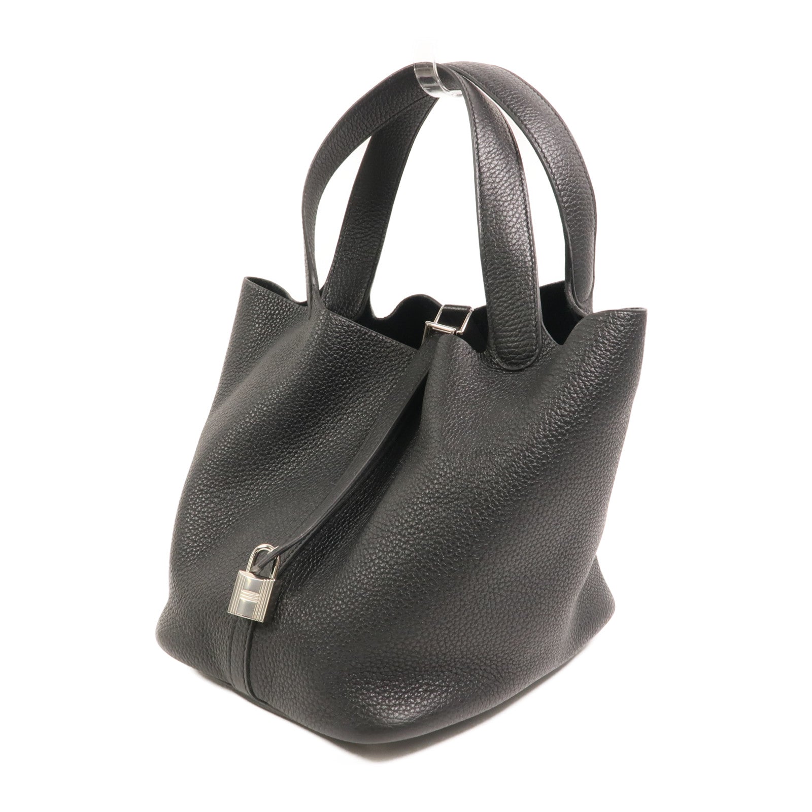 HERMES Clemence皮革Picotin MM手挽袋Noir