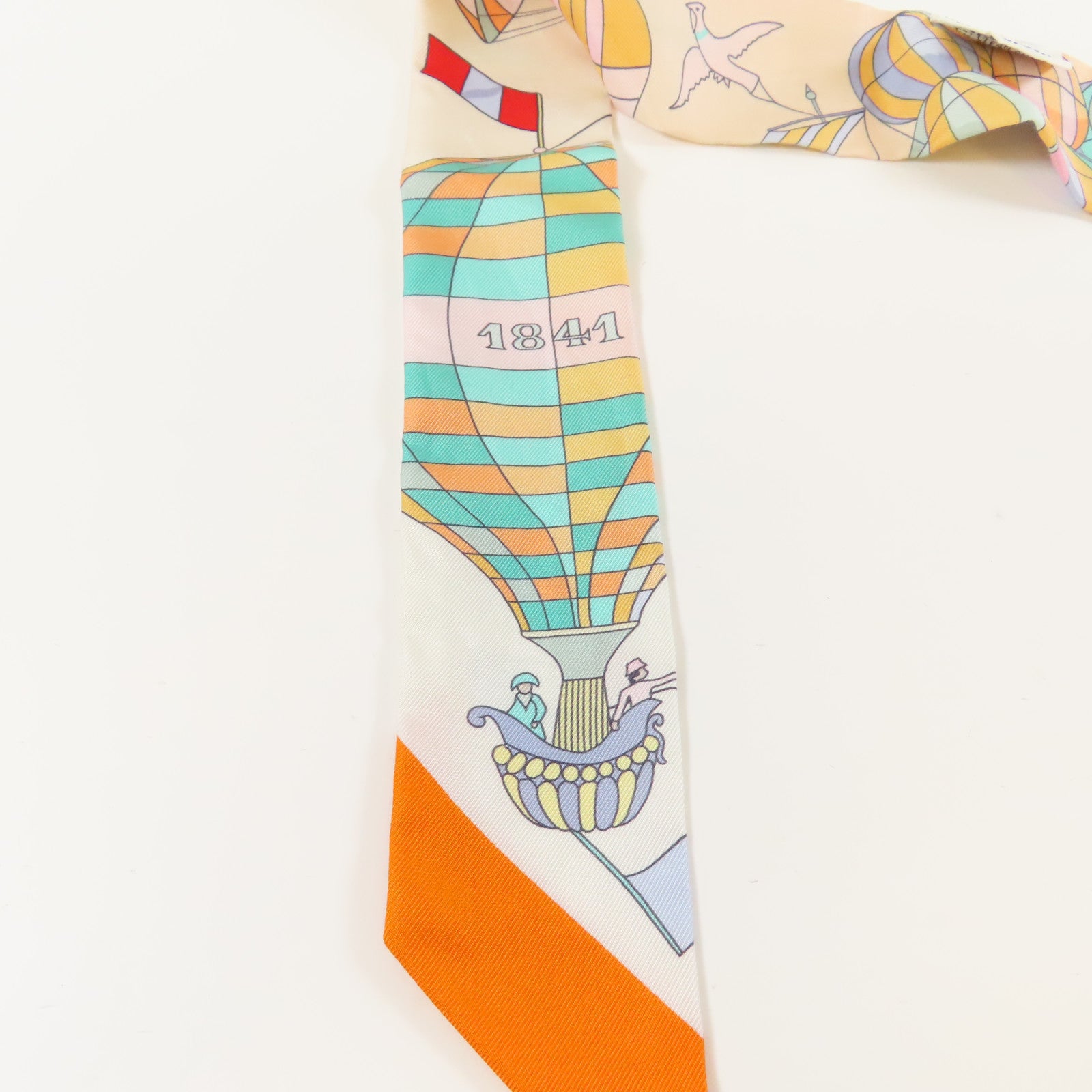 HERMES 【激減優惠】絲質Twilly絲巾橙色/米色/綠色