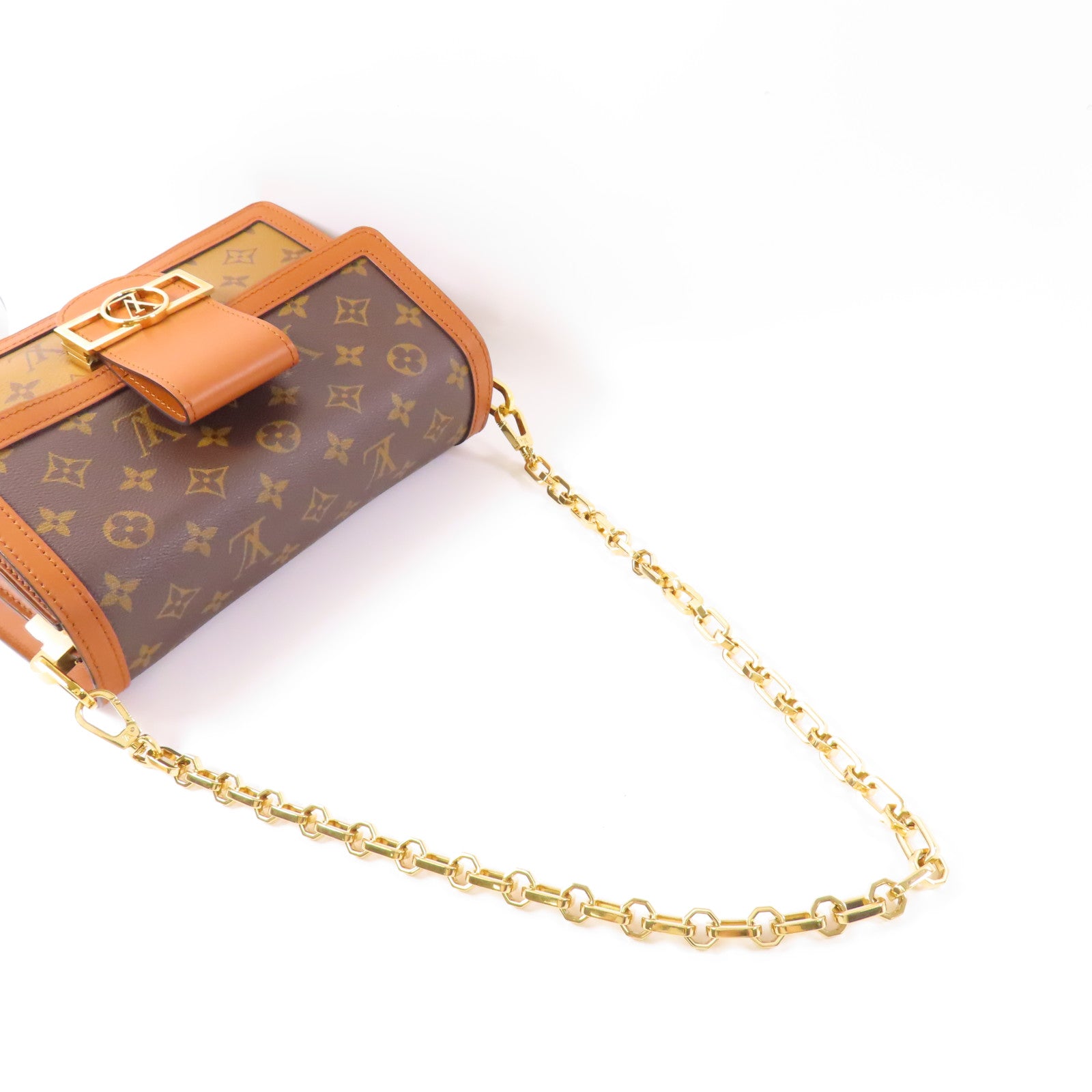 LOUIS VUITTON Monogram Reverse Dauphine MM金扣手挽肩背兩用袋棕色