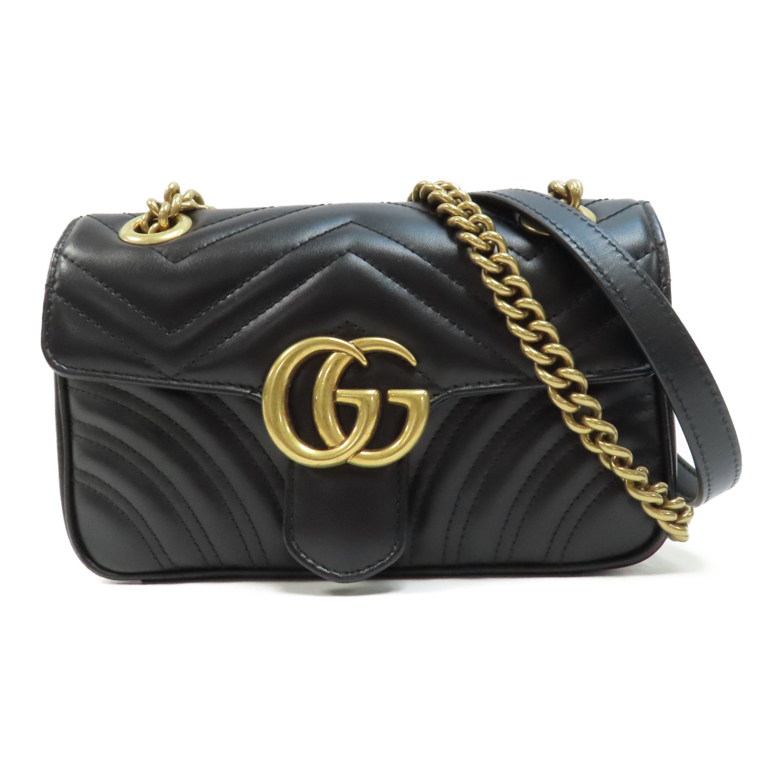 GUCCI 牛皮皮革Chain Shoulder金扣鏈帶肩背袋黑色