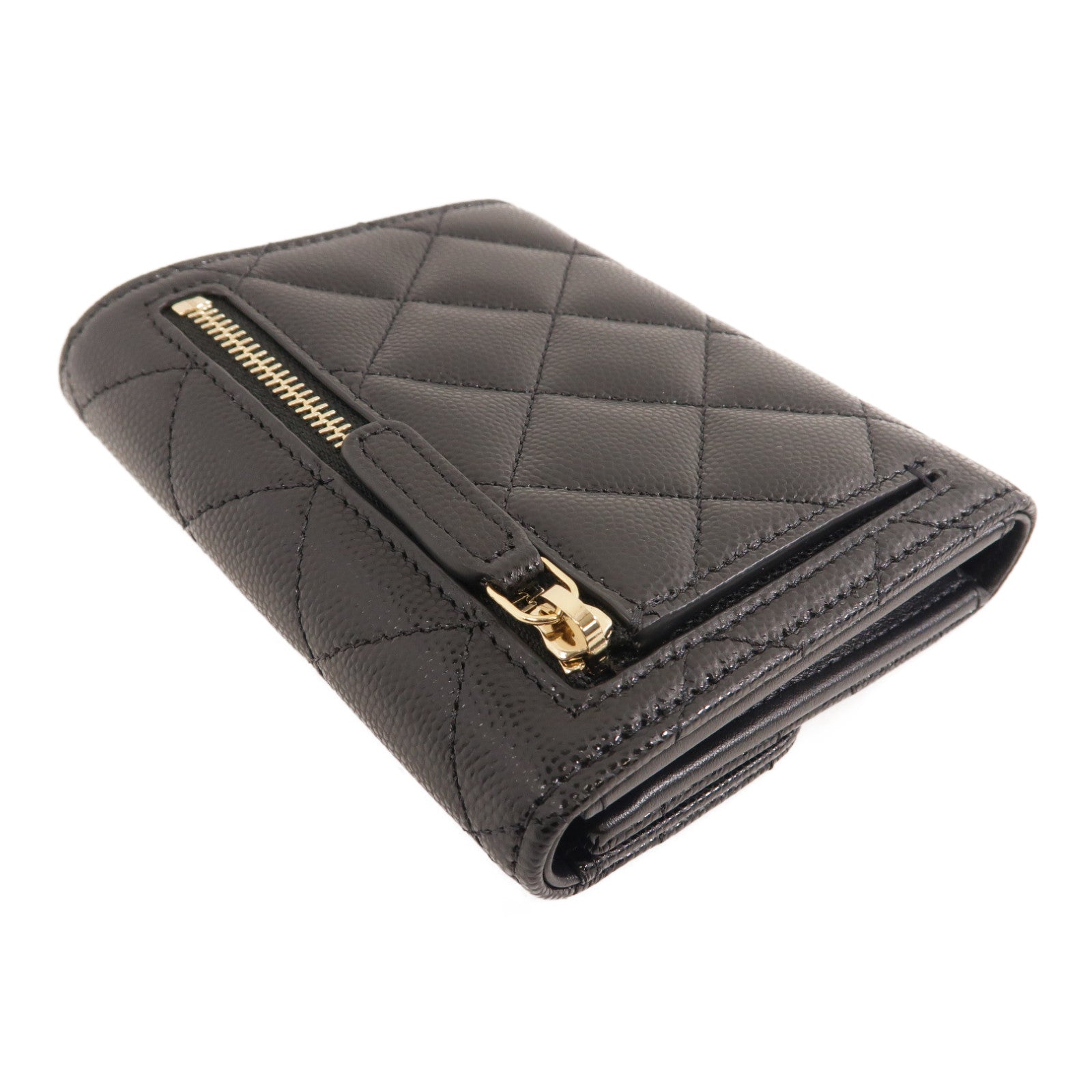 CHANEL 菱格牛皮皮革Wallet金扣錢包黑色