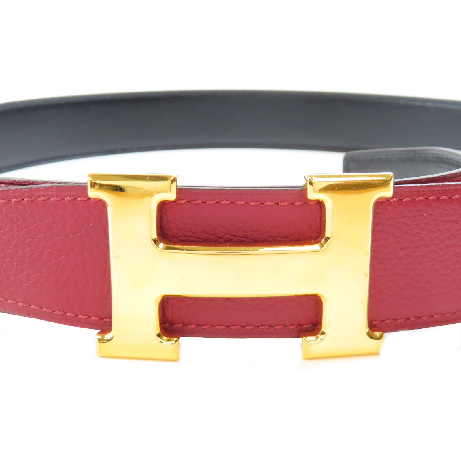 HERMES Togo皮革Ceinture H 5382金扣皮帶紅色