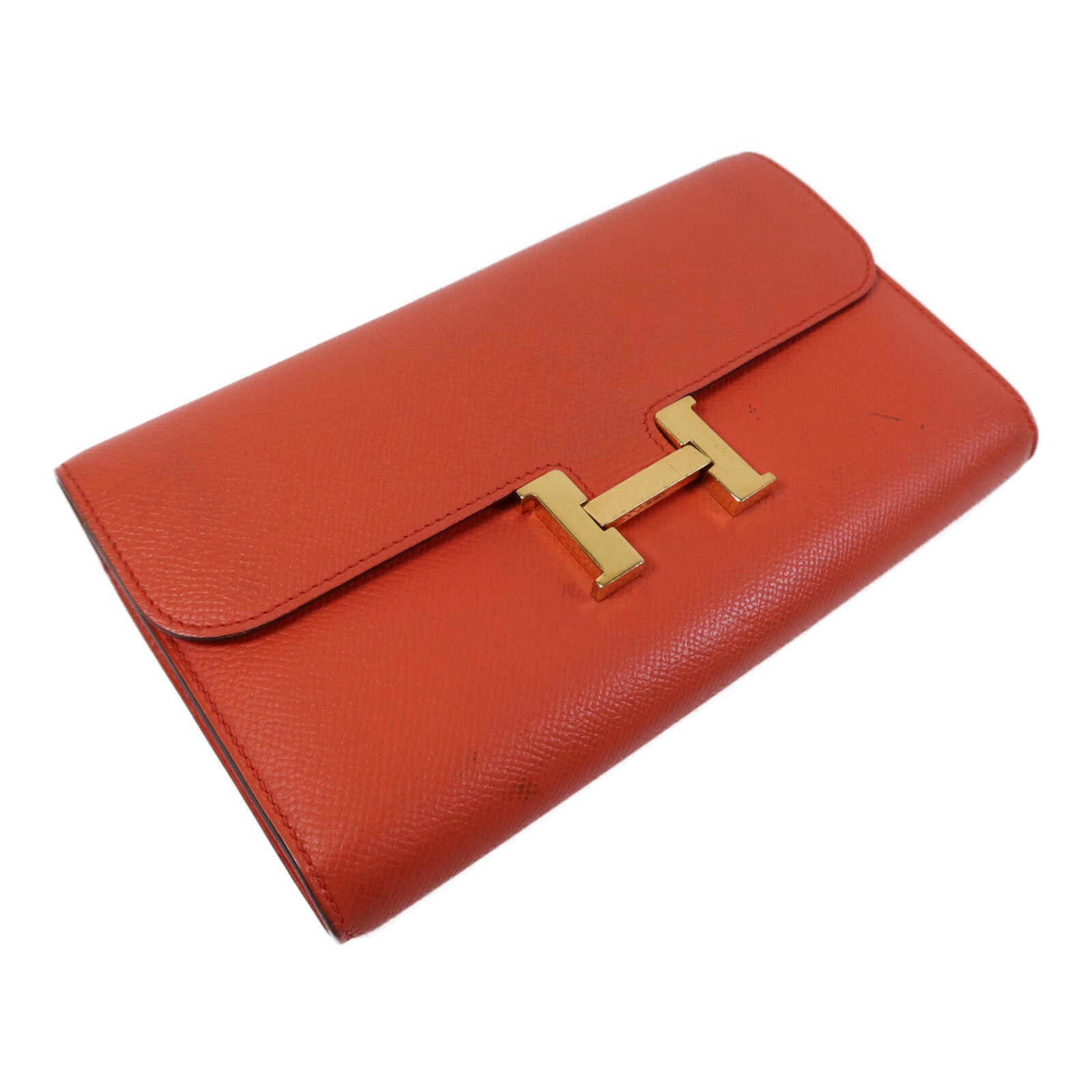 HERMES Epsom皮革Constance Wallet金扣長錢包Rouge Pivoine