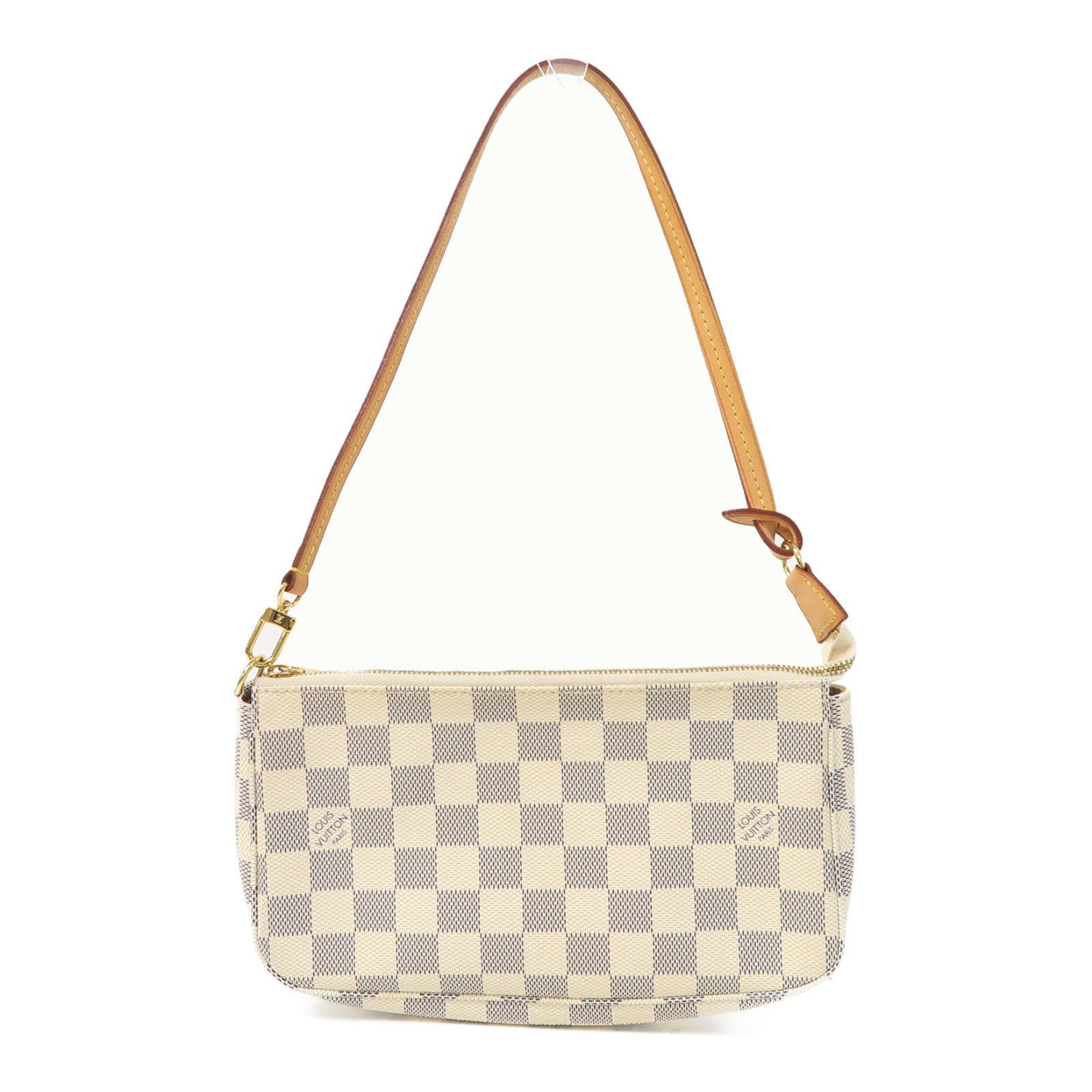LOUIS VUITTON Damier Azur Pochette Accessories金扣手挽袋米白色