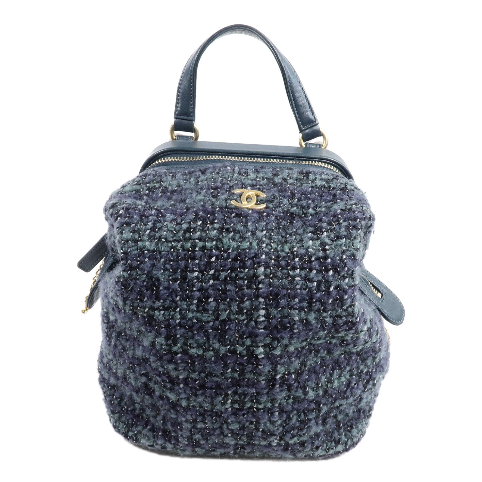 CHANEL 羊毛/牛皮皮革Tweed Backpack背包