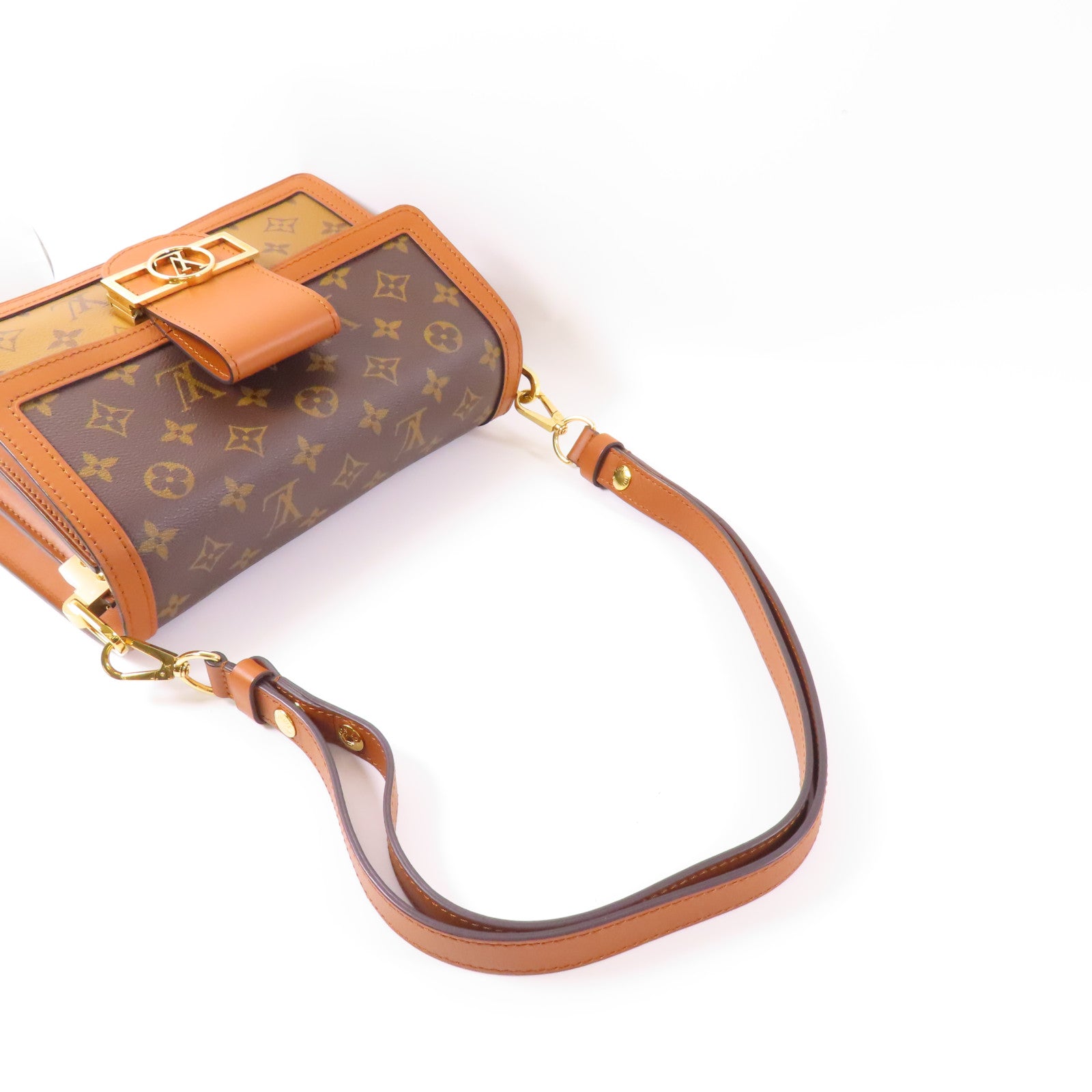 LOUIS VUITTON Monogram Reverse Dauphine MM金扣手挽肩背兩用袋棕色