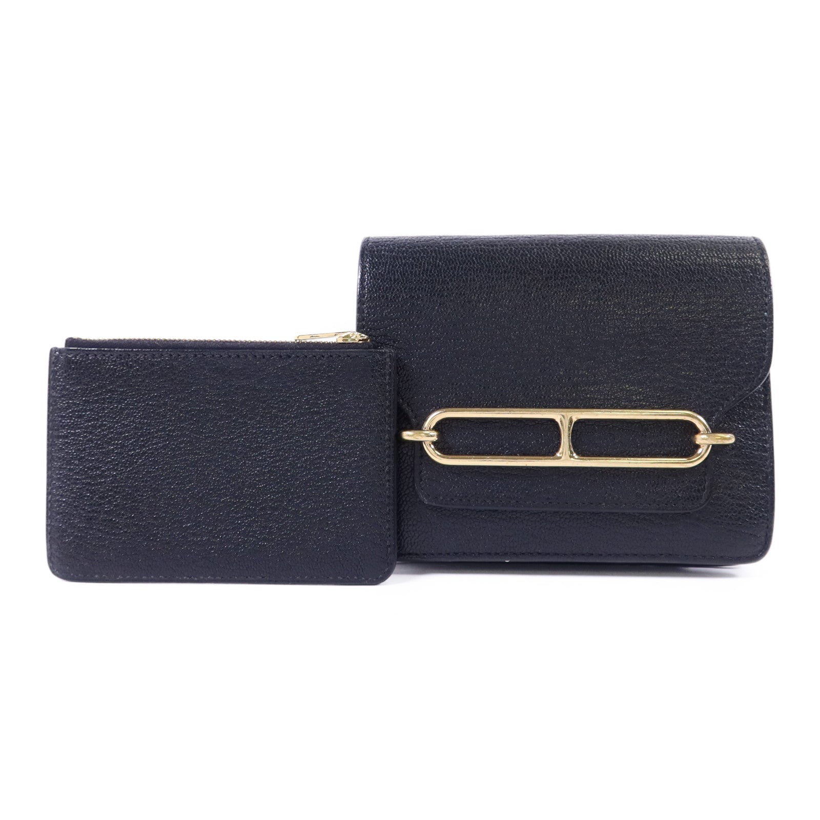 HERMES Chevre Mysore皮革Roulis Slim金扣錢包Noir