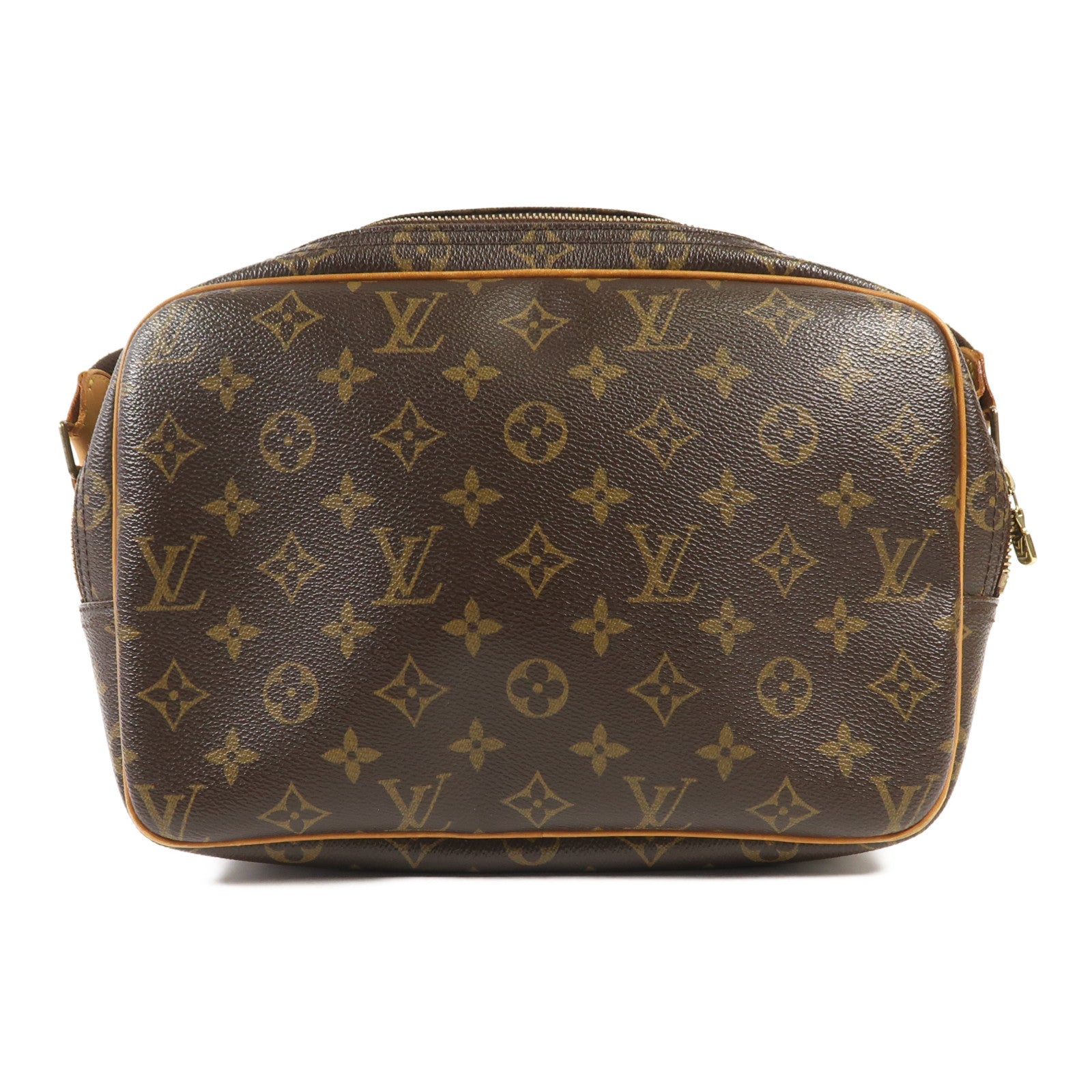 LOUIS VUITTON Monogram Reporter PM金扣肩背袋棕色