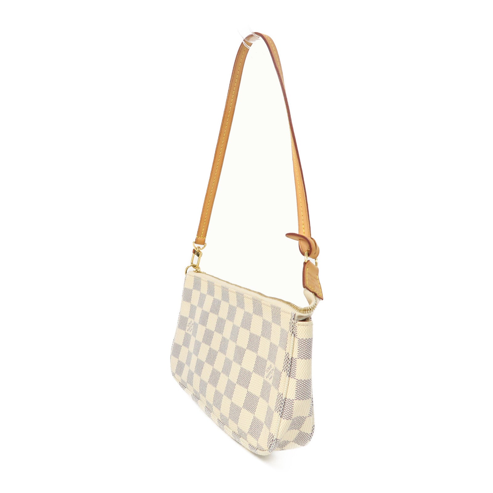 LOUIS VUITTON Damier Azur Pochette Accessories金扣手挽袋米白色