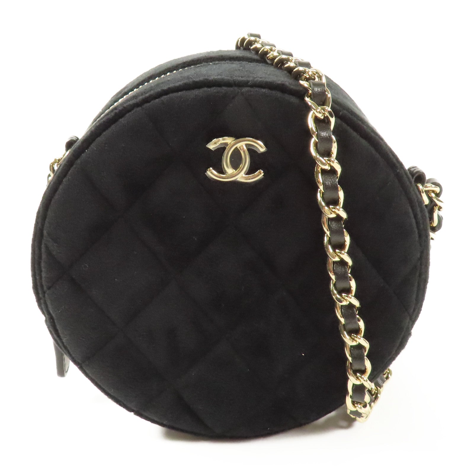 CHANEL 天鵝絨Chain Shoulder金扣鏈帶肩背袋