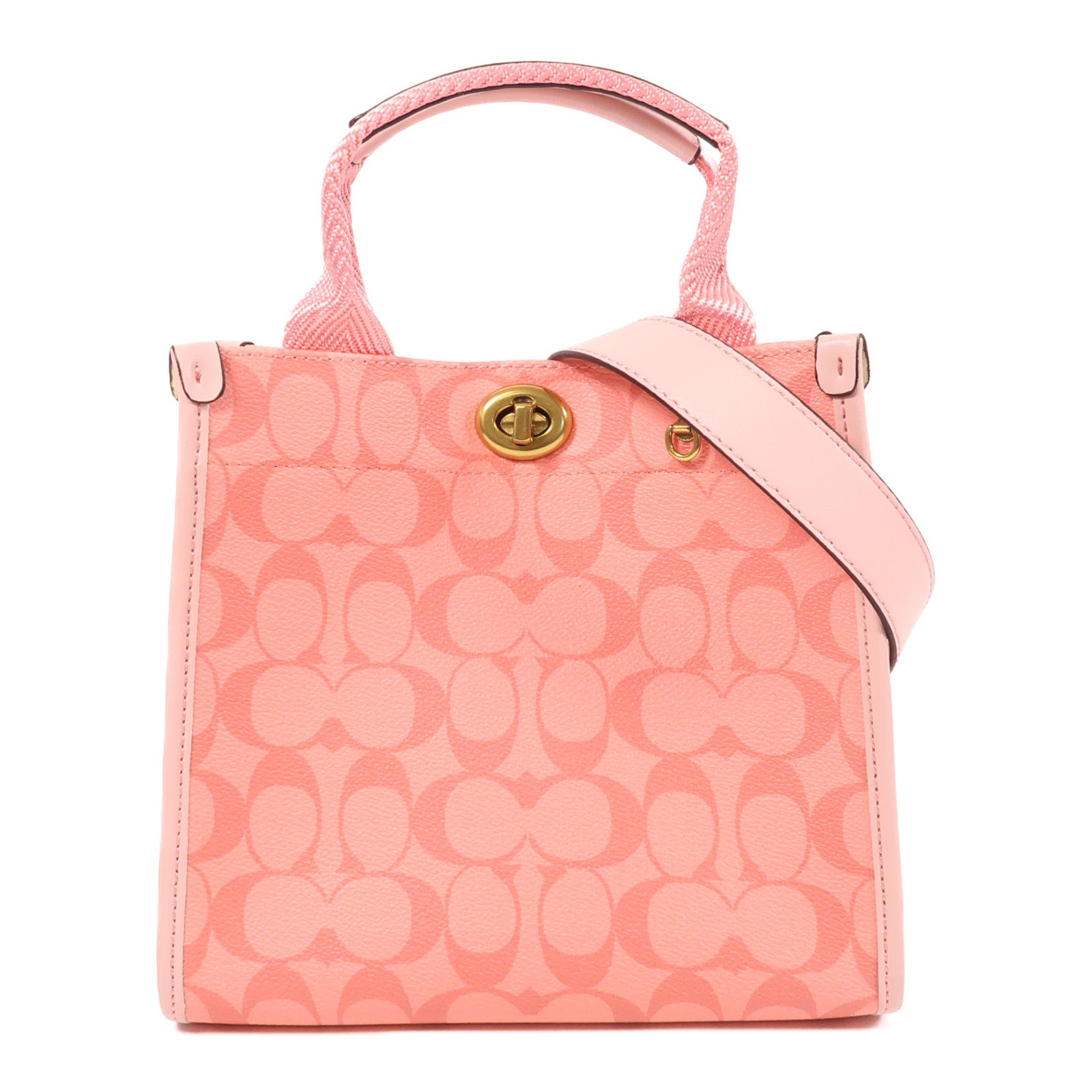 COACH 塗層帆布2 Way Shoulder Bag金扣手挽肩背兩用袋粉紅色