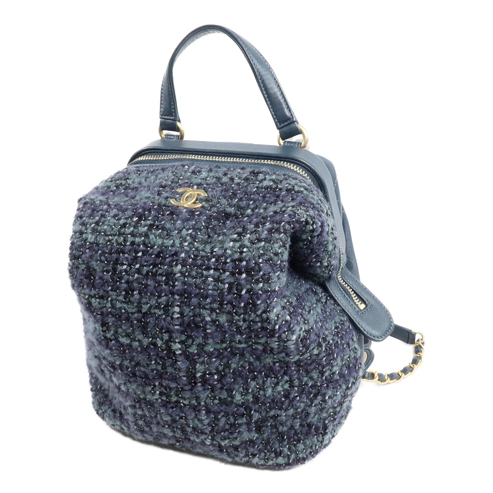 CHANEL 羊毛/牛皮皮革Tweed Backpack背包