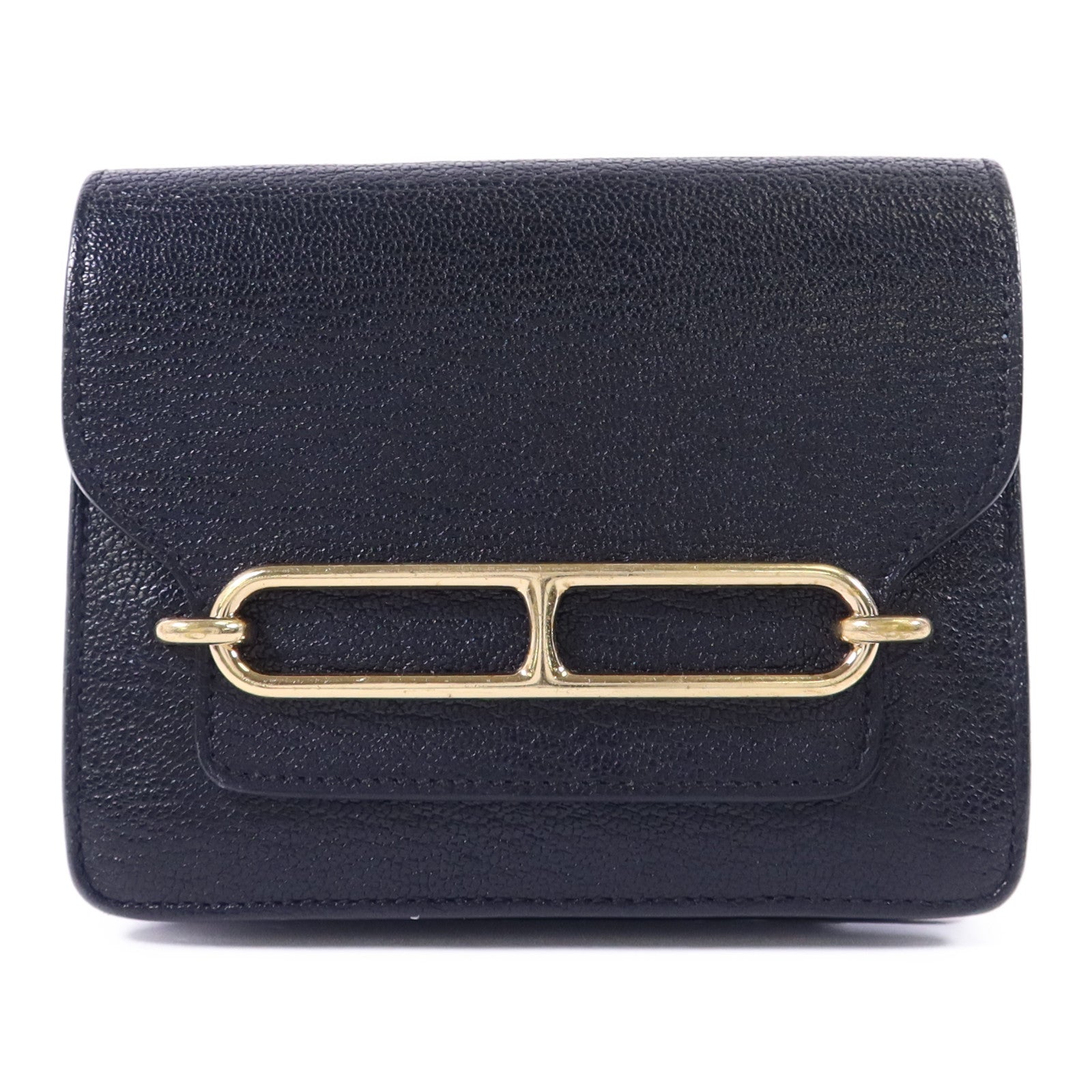 HERMES 【激減優惠】Chevre Mysore皮革Roulis Slim金扣錢包Noir