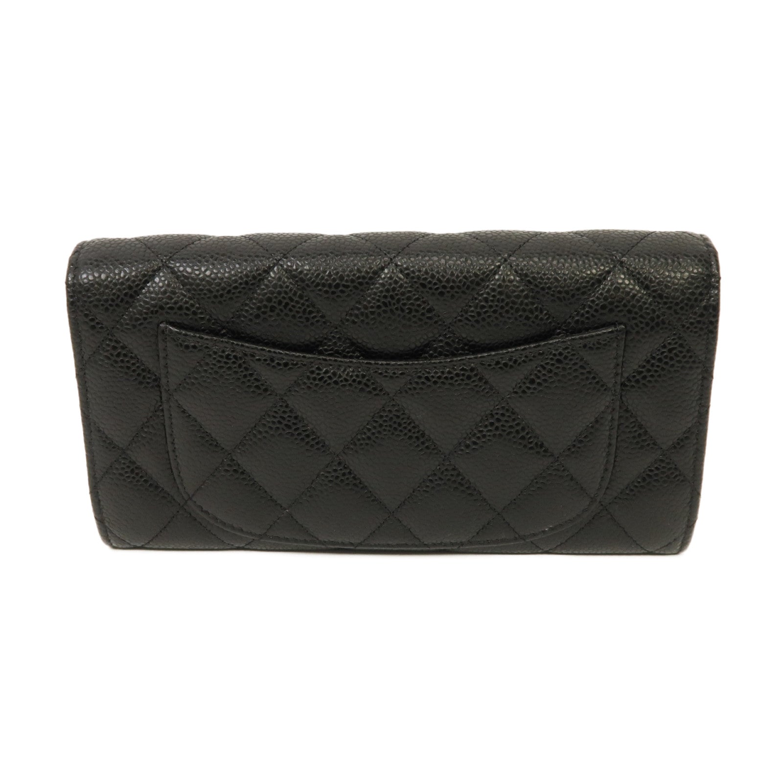 CHANEL 菱格Caviar皮革Long Wallet金扣長錢包黑色