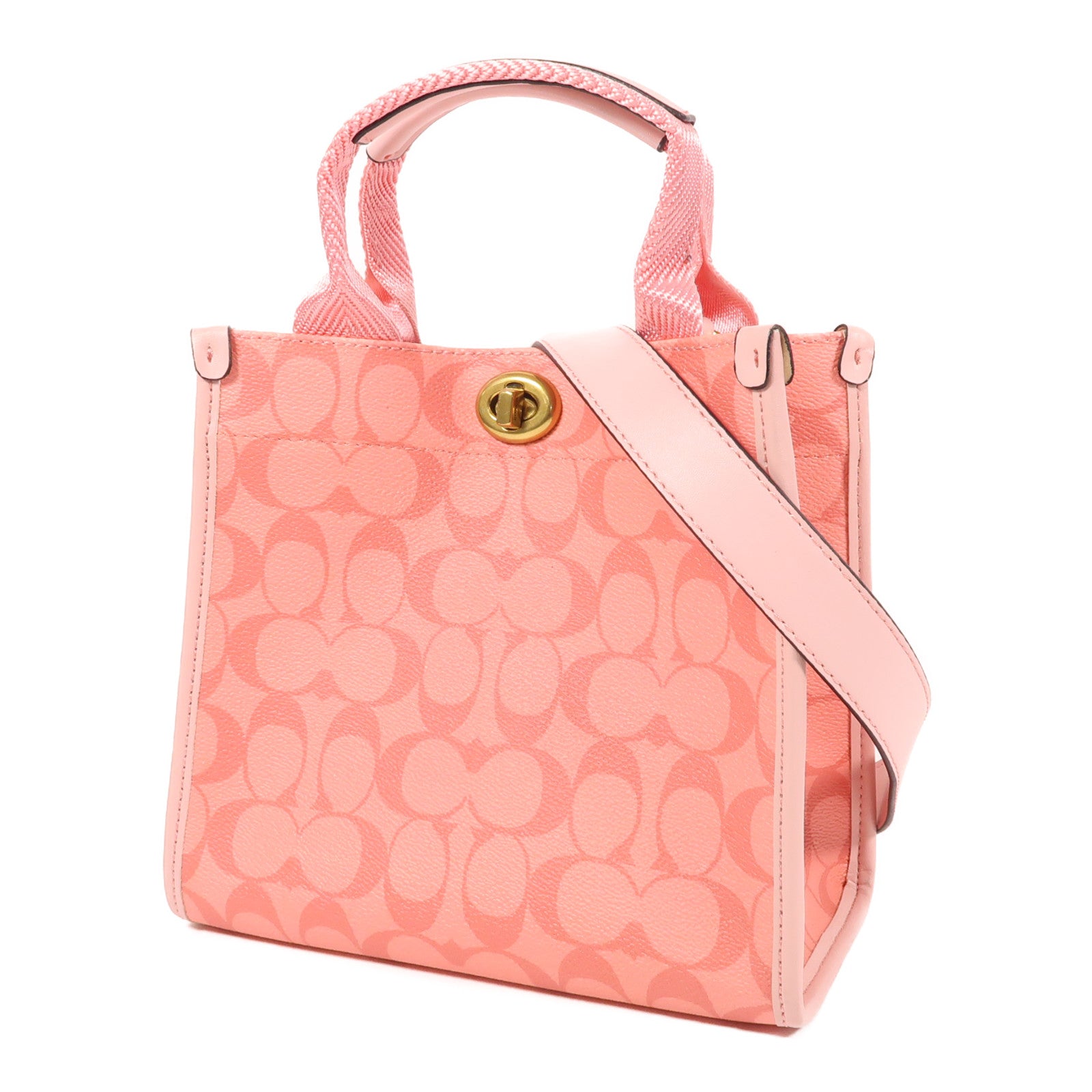 COACH 塗層帆布2 Way Shoulder Bag金扣手挽肩背兩用袋粉紅色
