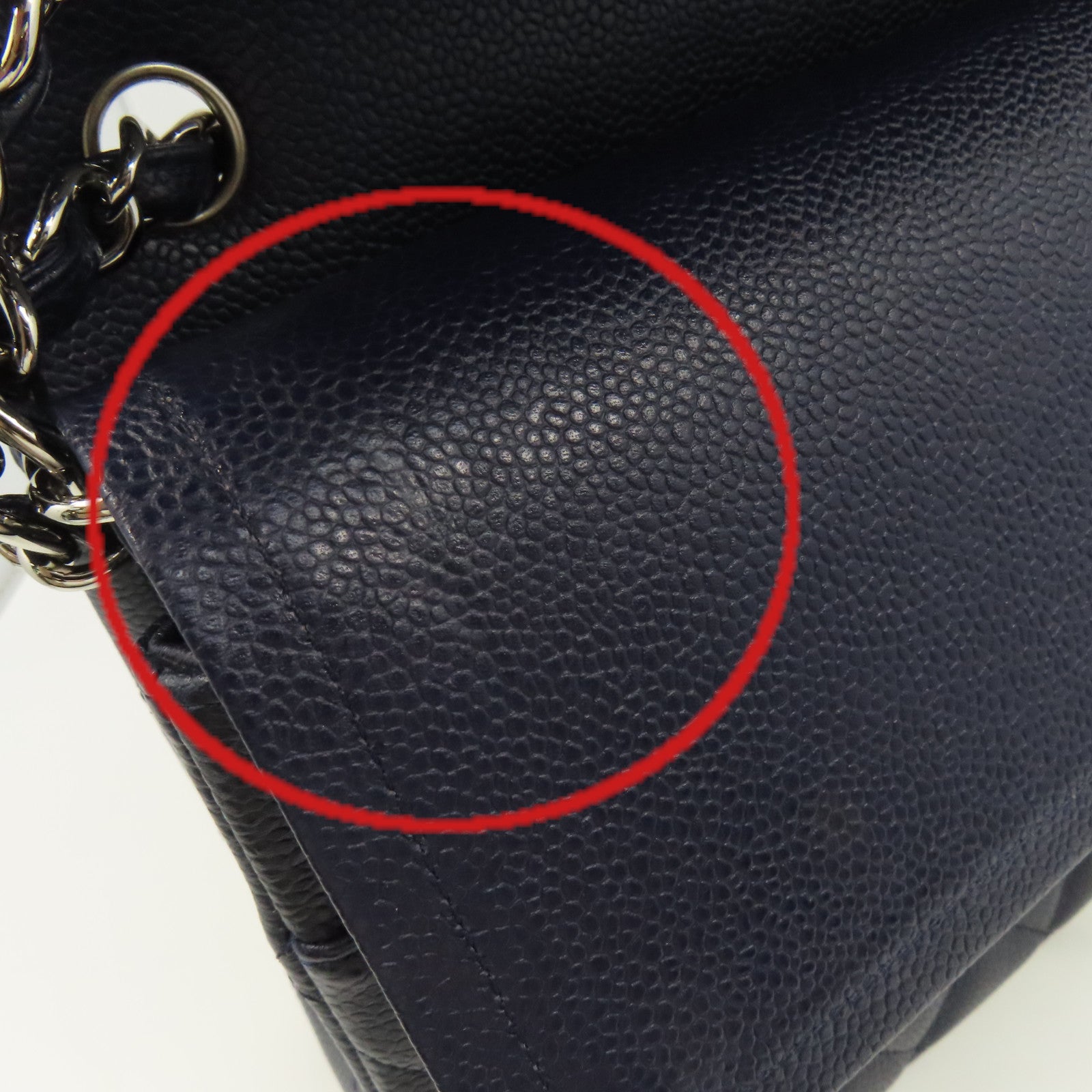 CHANEL 【清倉大減價】菱格Caviar皮革Jumbo Chain Shoulder Bag銀扣鏈帶肩背袋寶藍色
