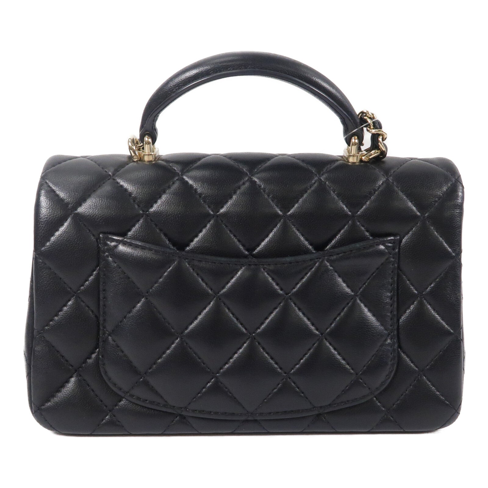 CHANEL 羊皮皮革Handle Flap 20cm鏈帶手挽肩背兩用袋