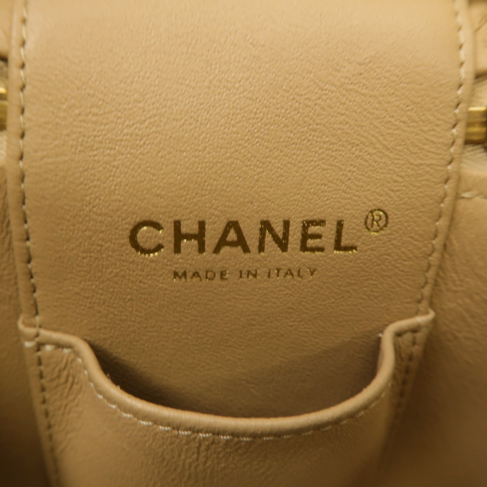 CHANEL 【激減優惠】菱格Caviar皮革Vanity Case With Chain金扣手挽肩背兩用袋米色