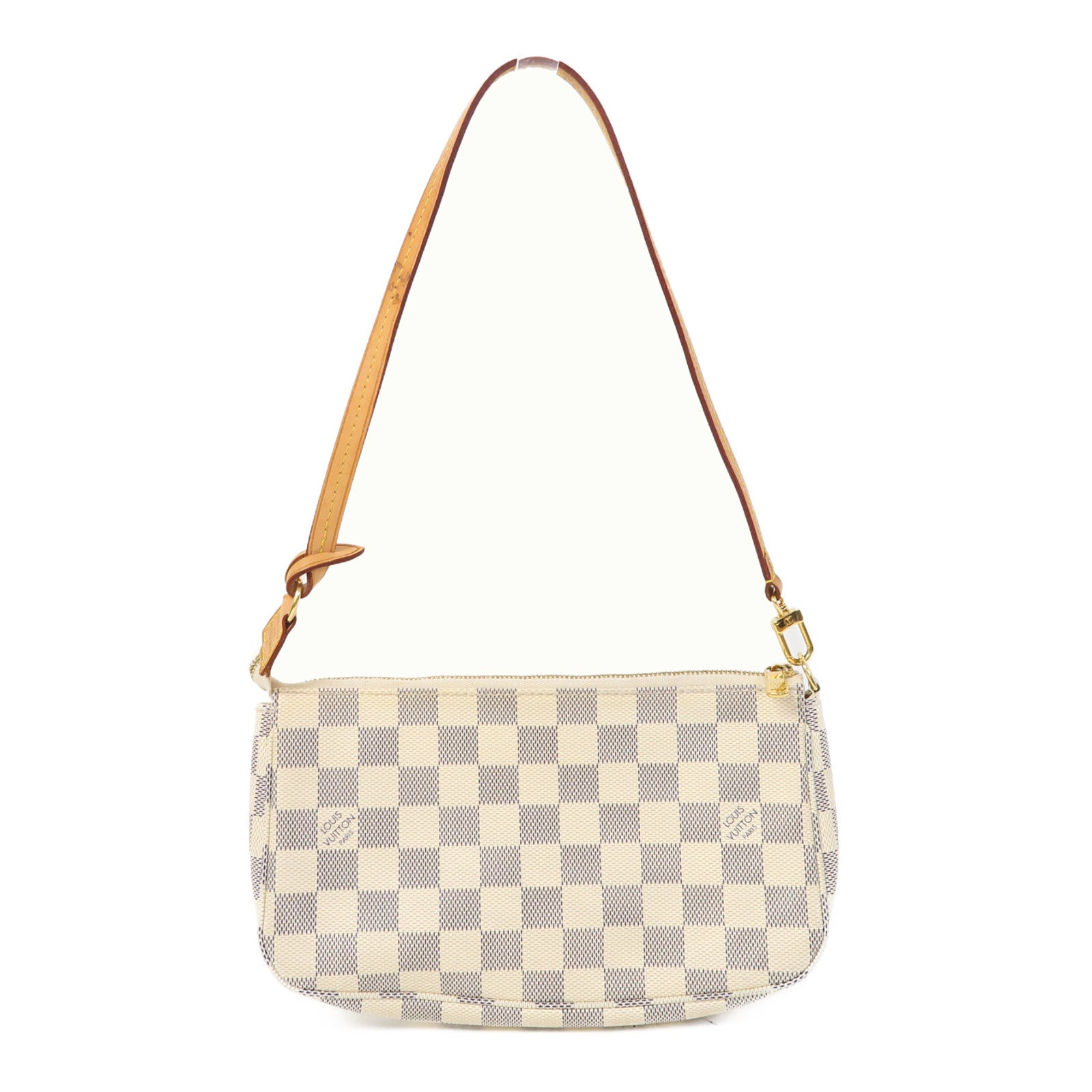 LOUIS VUITTON Damier Azur Pochette Accessories金扣手挽袋米白色