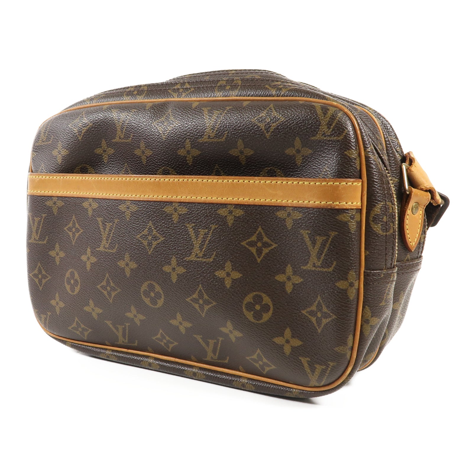 LOUIS VUITTON Monogram Reporter PM金扣肩背袋棕色