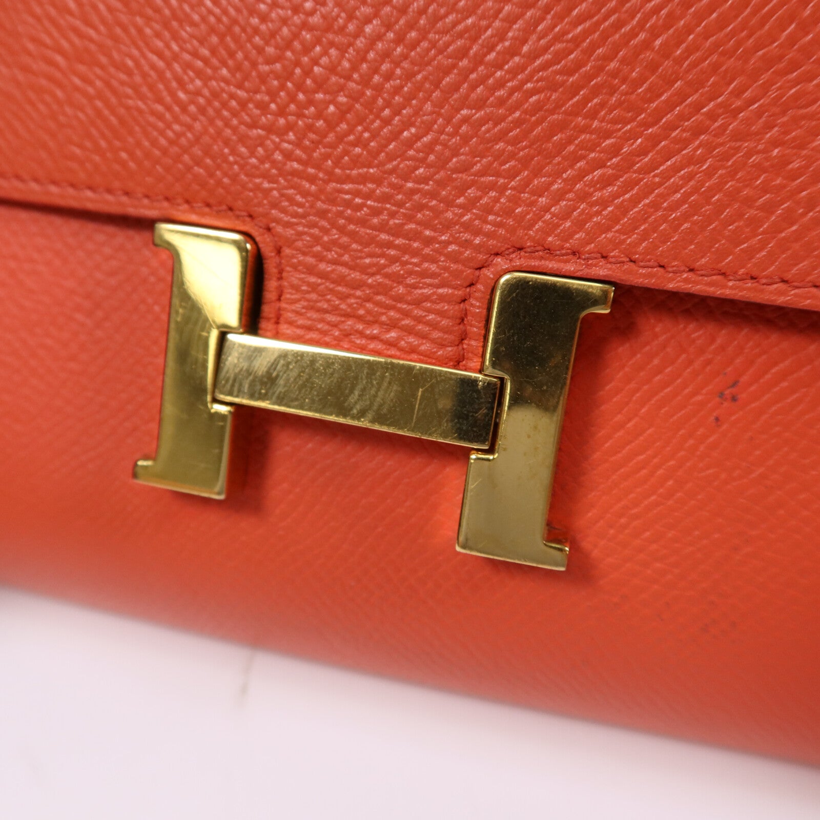 HERMES Epsom皮革Constance Wallet金扣長錢包Rouge Pivoine