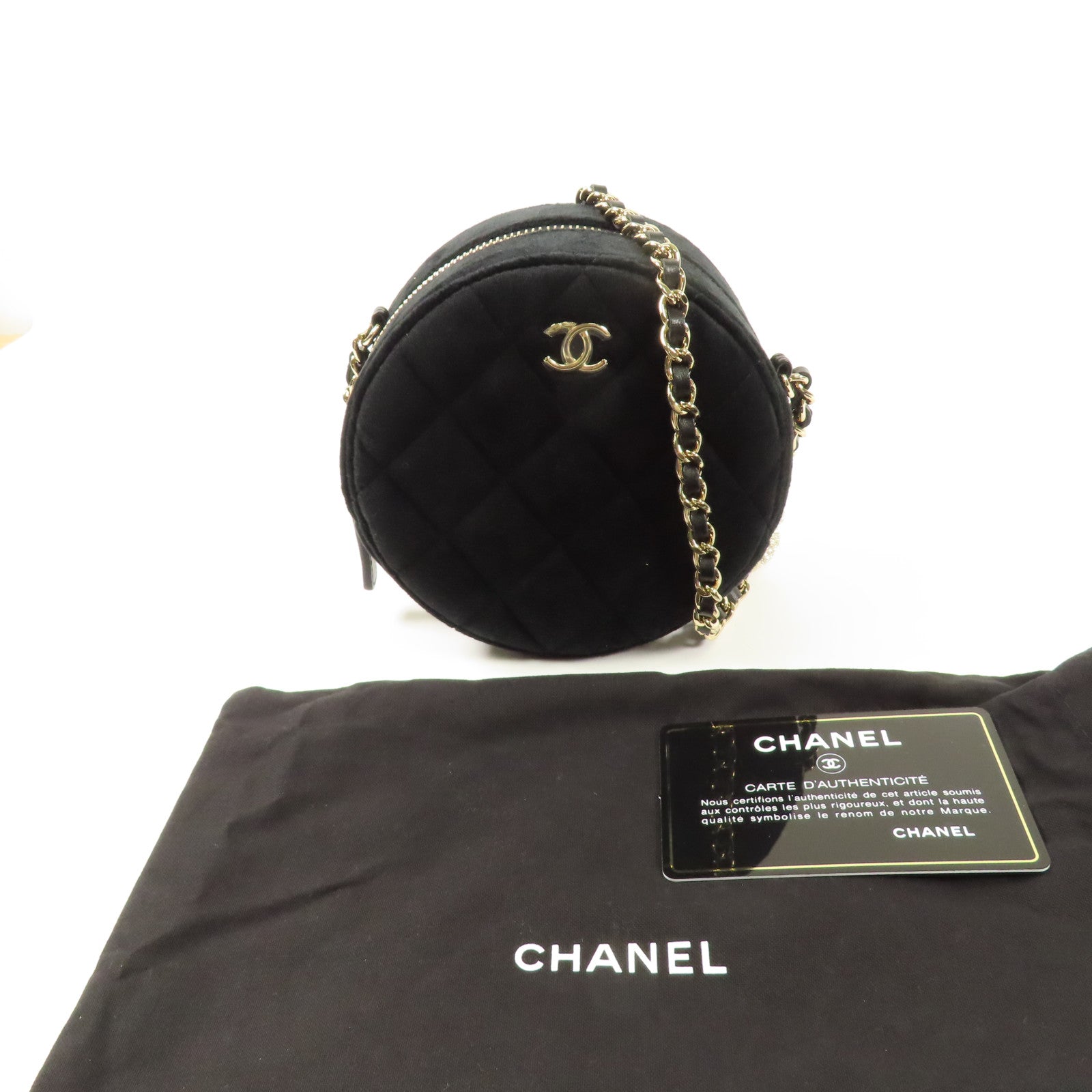 CHANEL 天鵝絨Chain Shoulder金扣鏈帶肩背袋