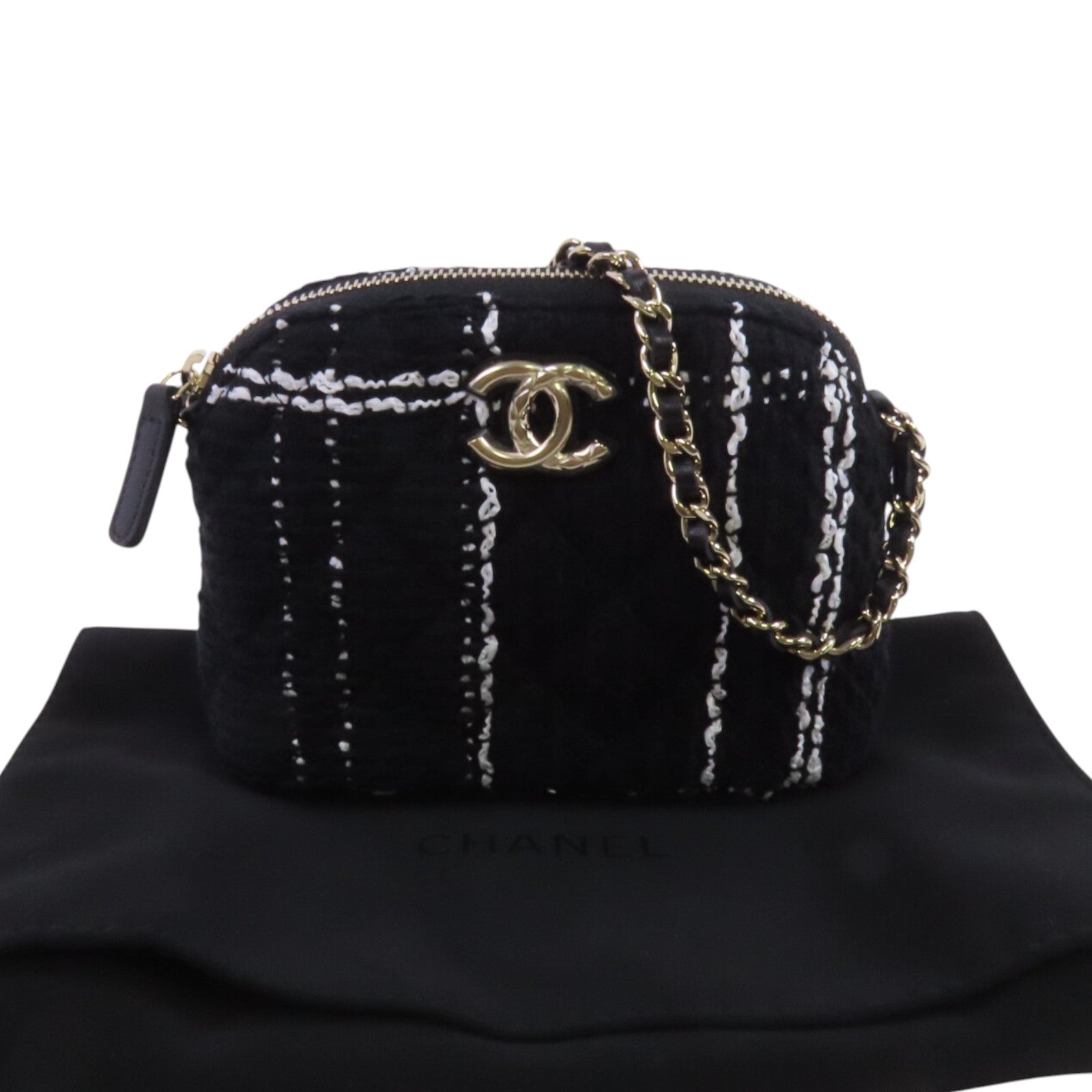 CHANEL 斜紋軟呢Chain Shoulder Bag金扣鏈帶肩背袋