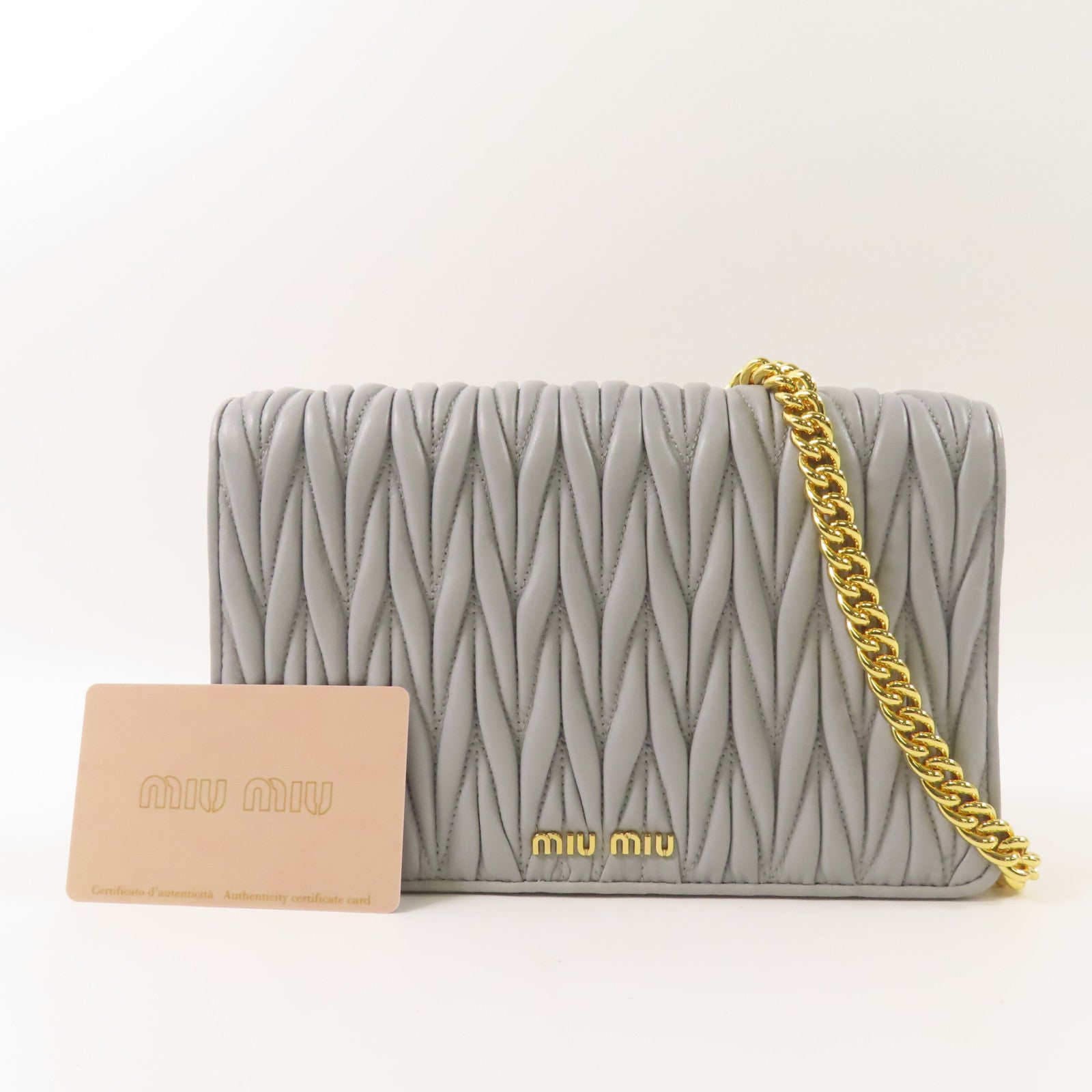 Miu Miu 羊皮皮革Shoulder Bag金扣鏈帶肩背袋灰色