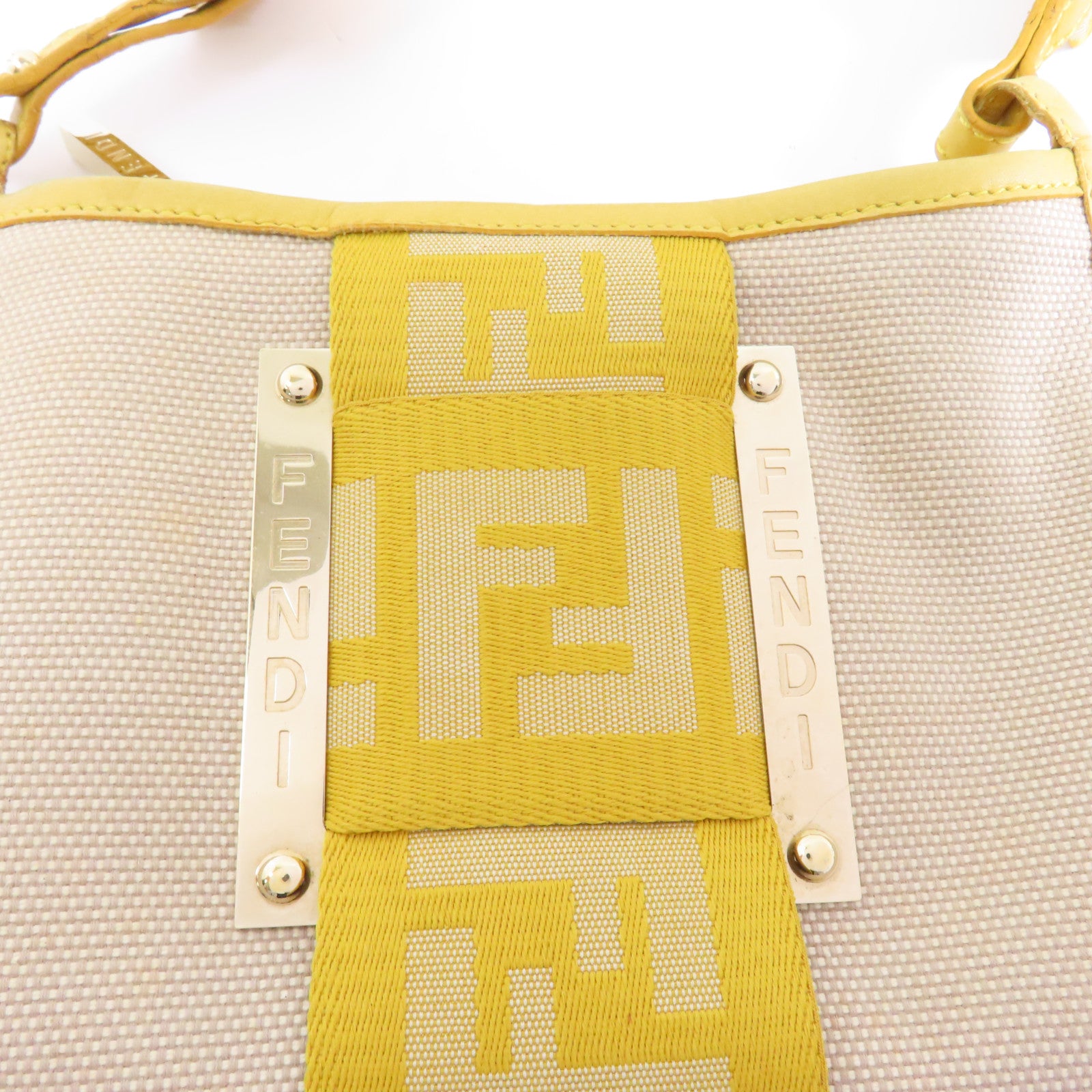 FENDI 帆布Shoulder Bag金扣肩背袋黃色