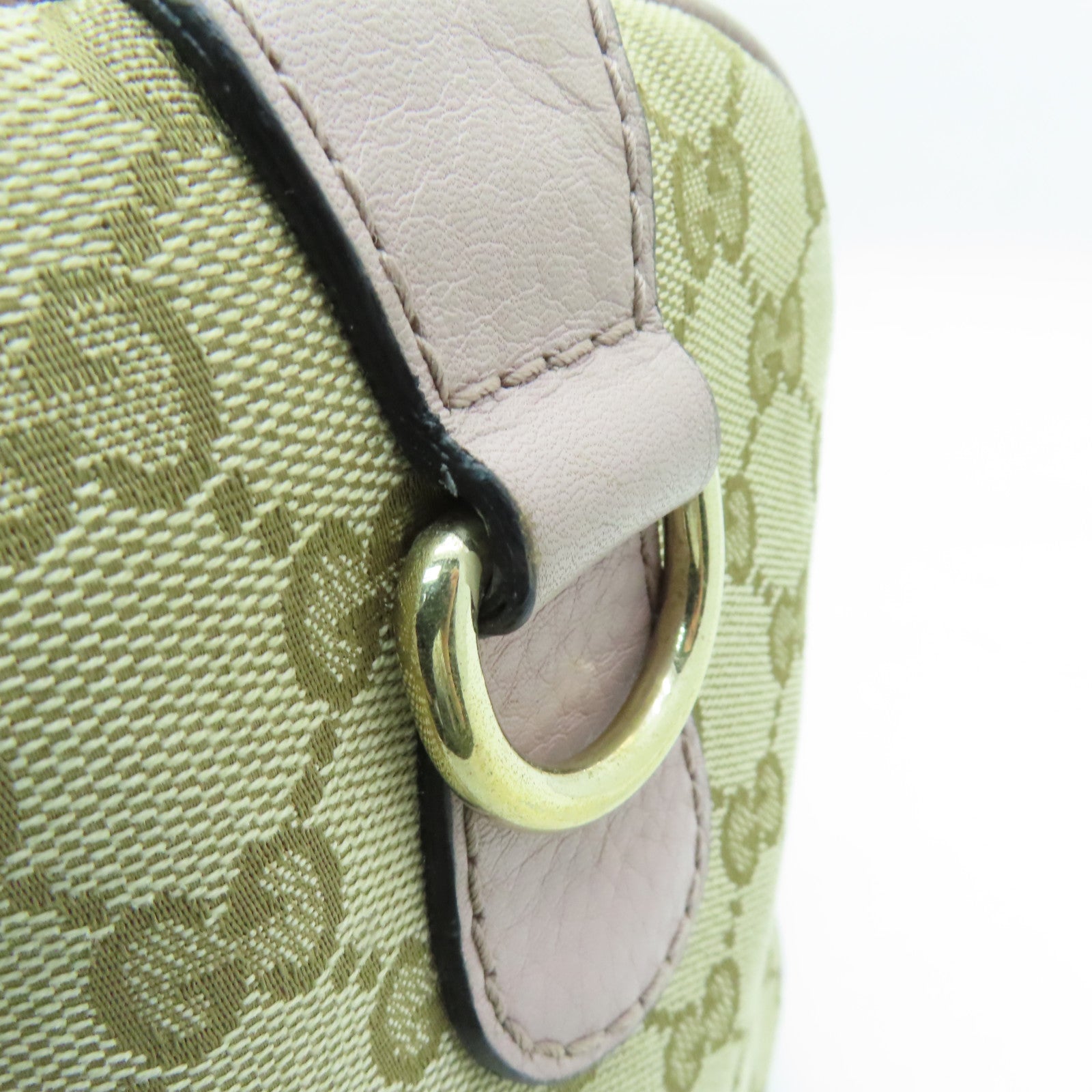 GUCCI 帆布Boston Bag金扣手挽袋米色/浅紫色