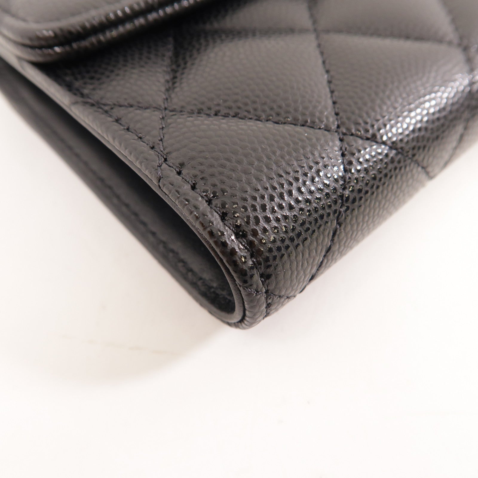 CHANEL 菱格牛皮皮革Wallet金扣錢包黑色