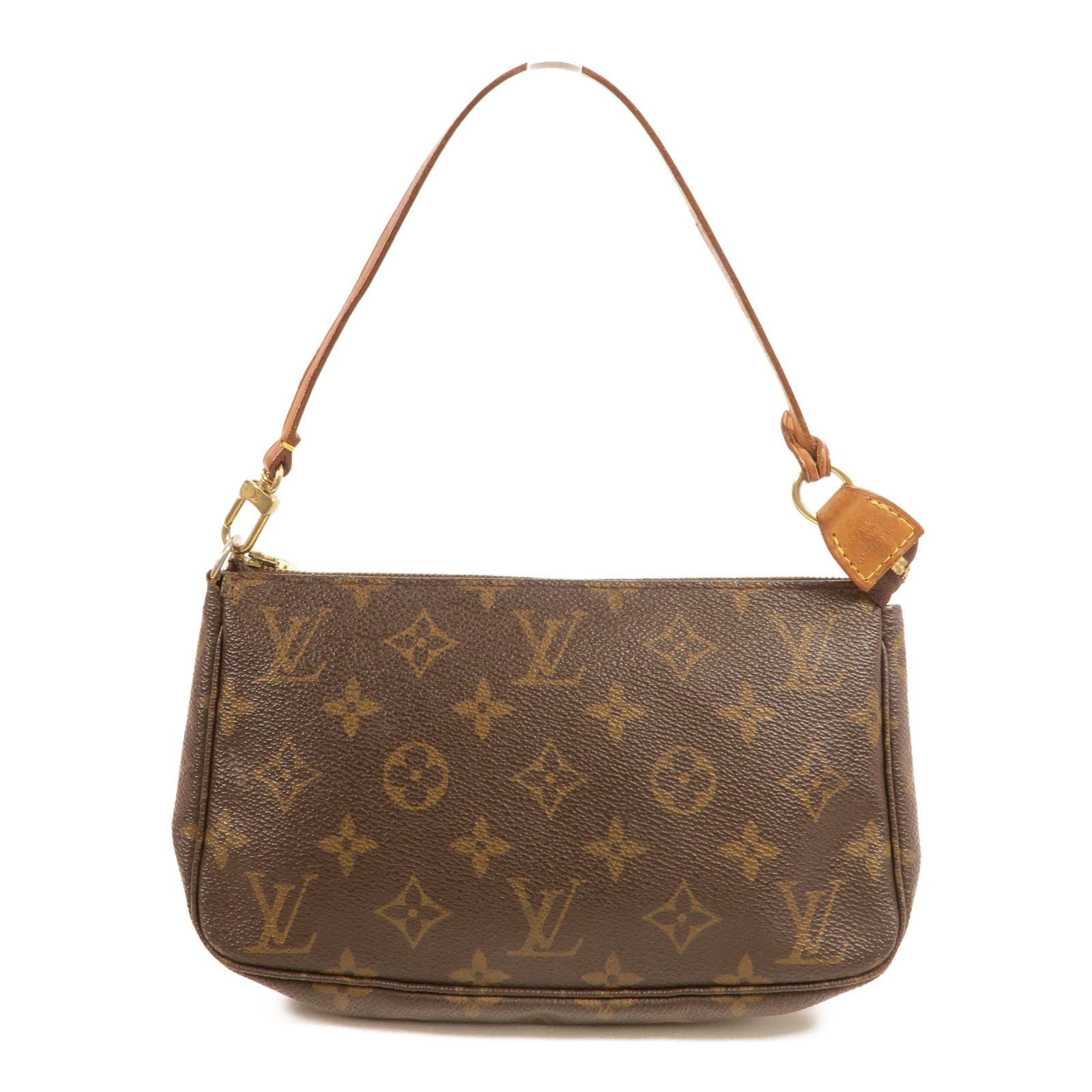 LOUIS VUITTON Monogram Pochette Accessoires金扣手挽袋棕色