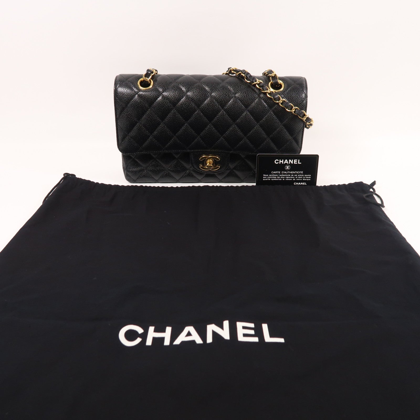 CHANEL CC GHW Classic 25 Chain Shoulder Bag Calfskin Leather Black
