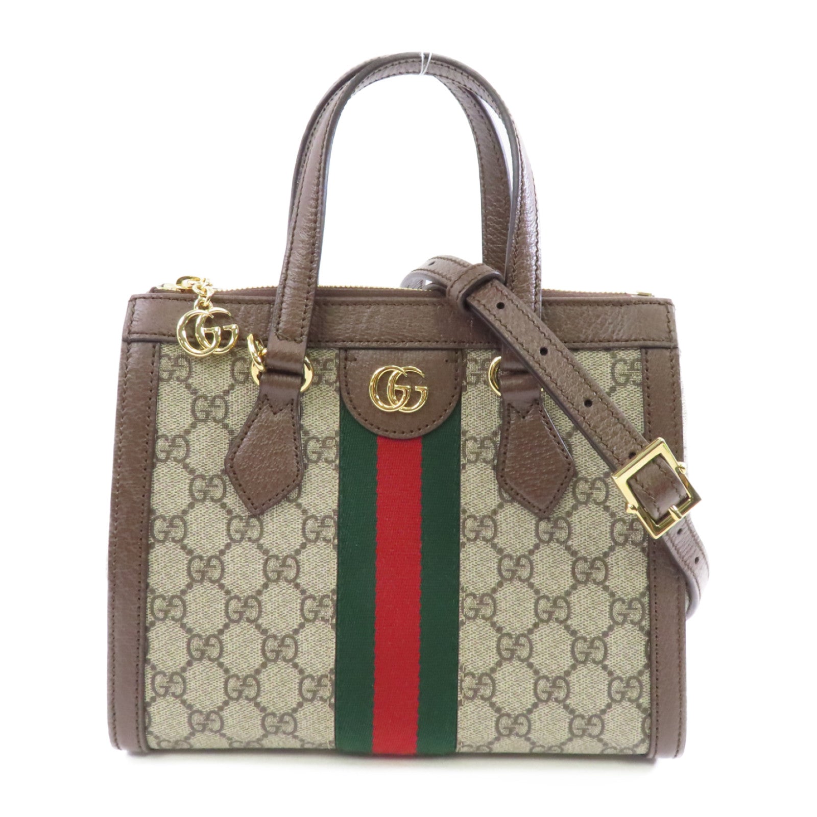 GUCCI 塗層帆布Ophidia GG Small金扣手挽肩背兩用袋棕色