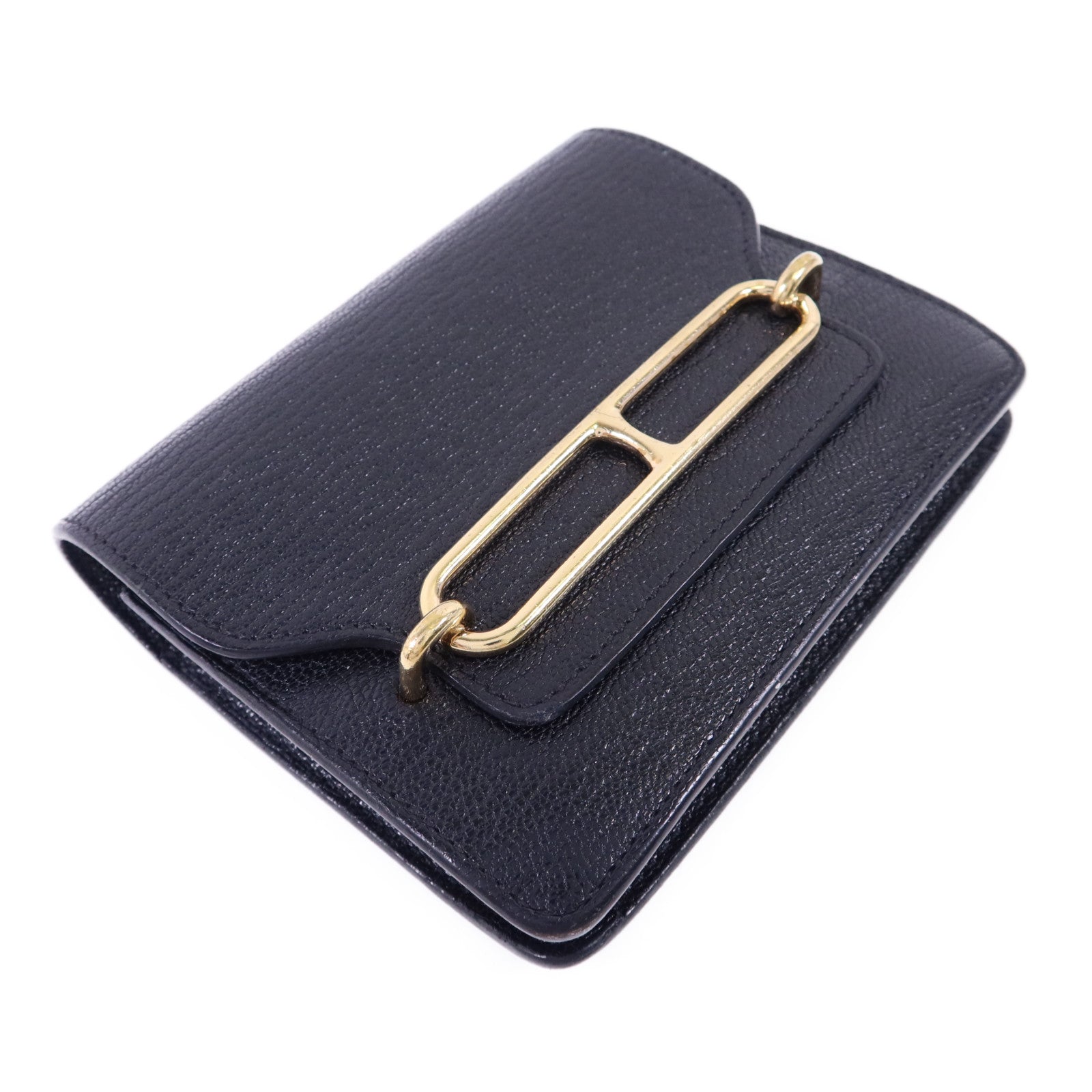 HERMES 【激減優惠】Chevre Mysore皮革Roulis Slim金扣錢包Noir