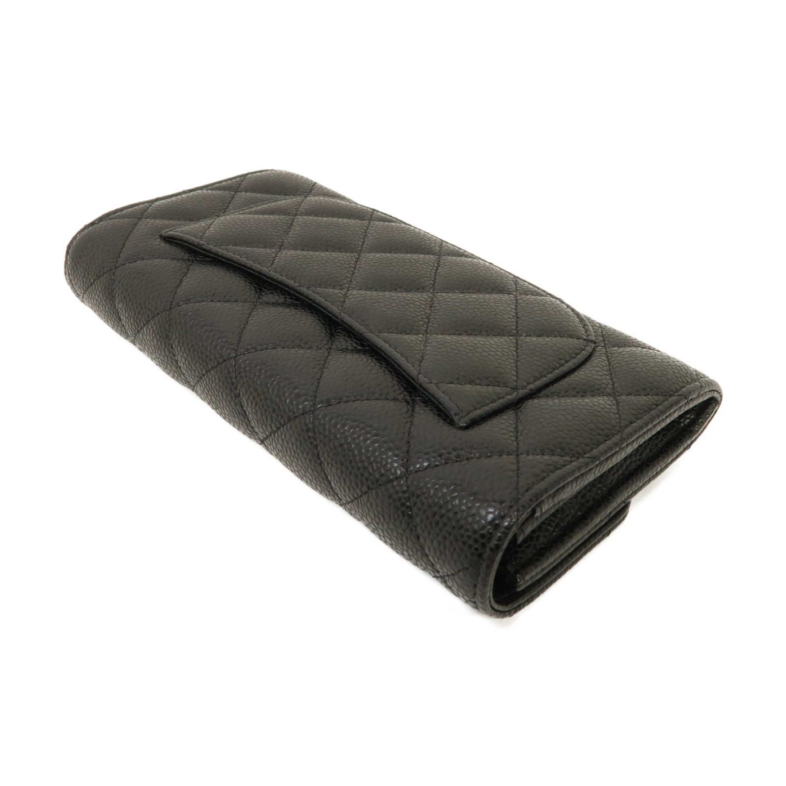 CHANEL 菱格Caviar皮革Long Wallet金扣長錢包黑色