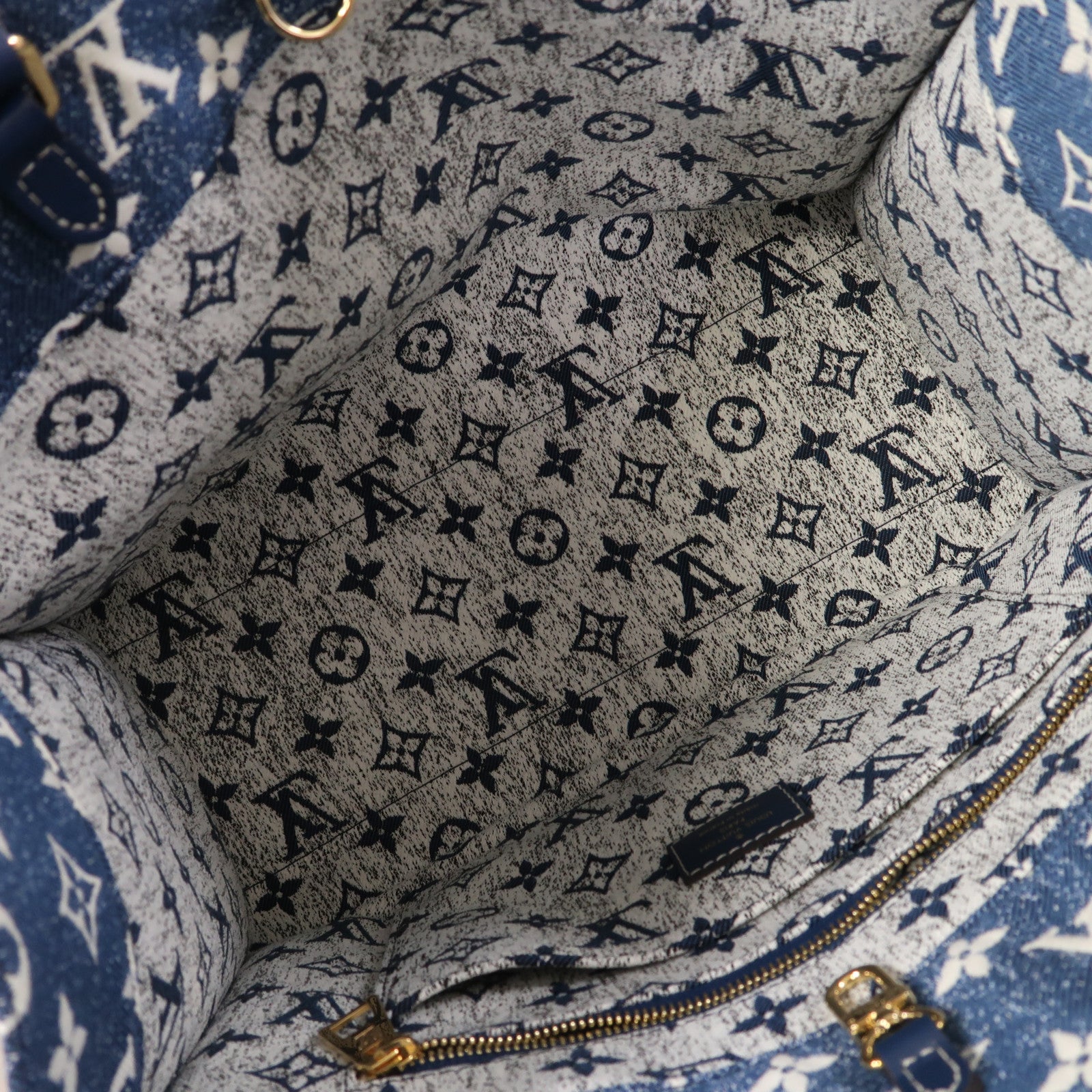 LOUIS VUITTON Monogram Denim OnTheGo MM金扣手挽肩背兩用袋藍色