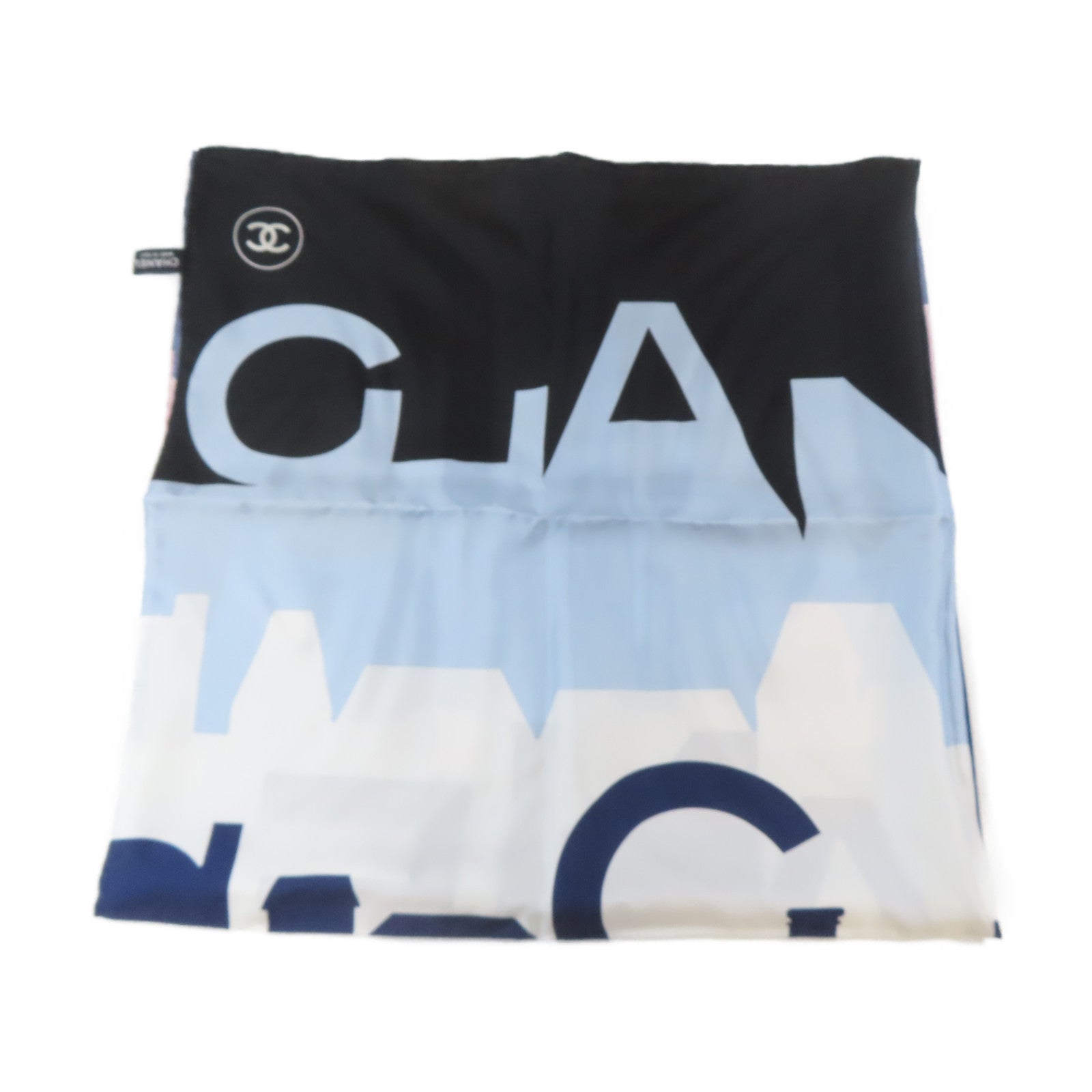 CHANEL 絲質Scarf 90x90cm絲巾藍色/白色/黑色