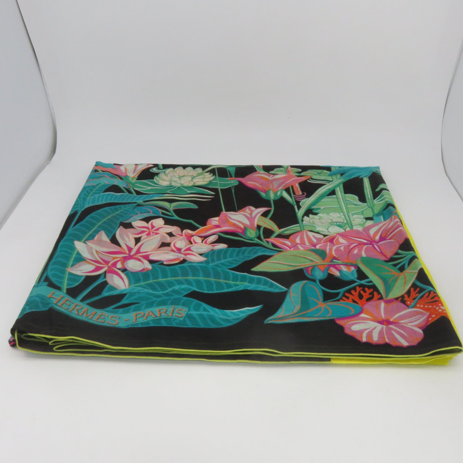 HERMES 【激減優惠】棉質Scarf絲巾黑色/黃色/綠色