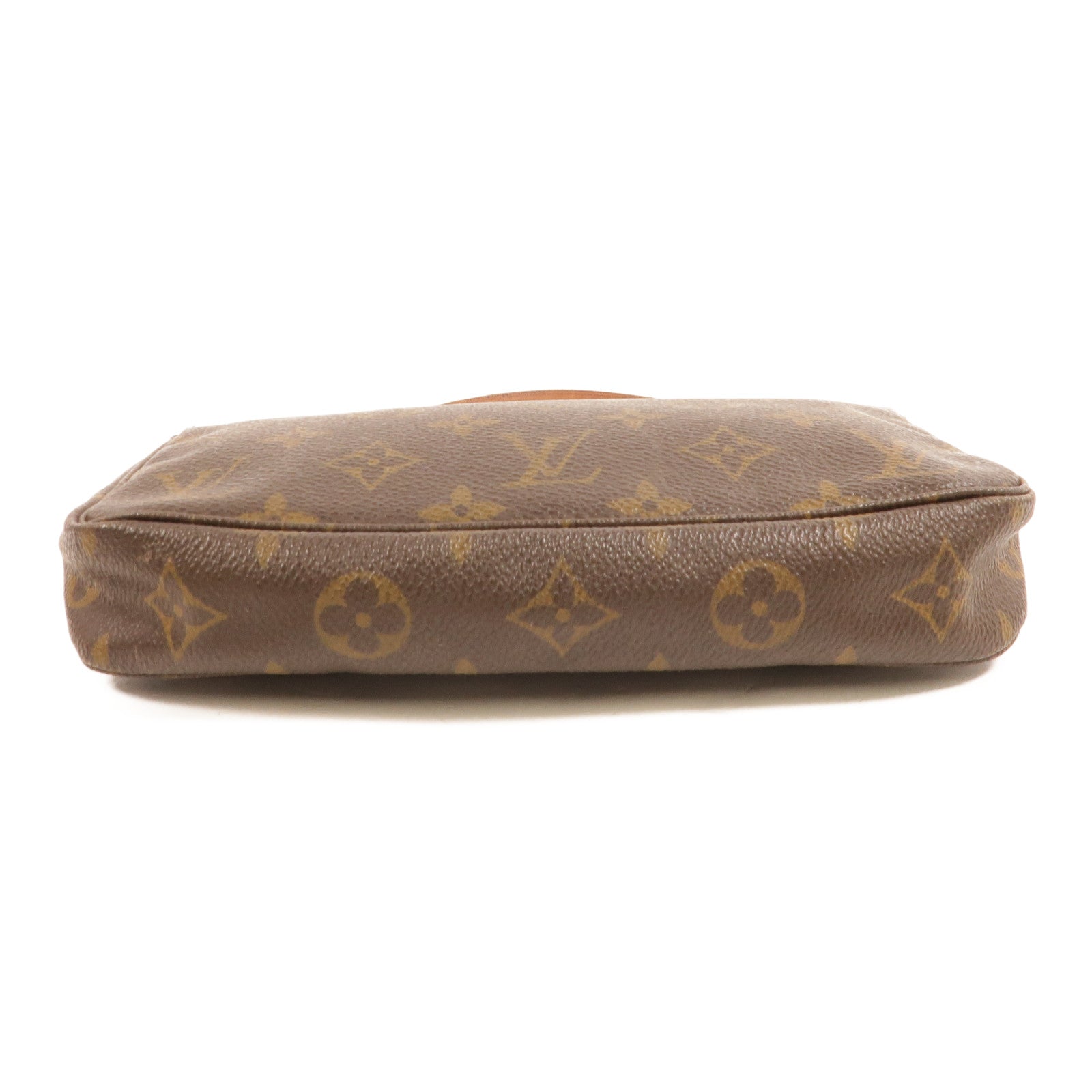 LOUIS VUITTON Monogram Pochette Accessoires金扣手挽袋棕色